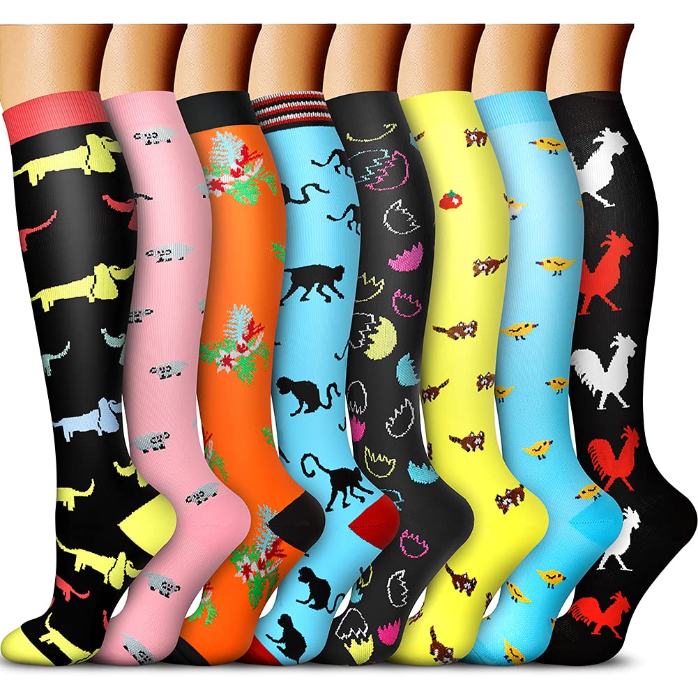 QUXIANG Copper Compression Socks for Women & Men (8 Pairs) - 15-20 mmHg Graduated Support for Improved Circulation - Best for Running, Athletic, Cycling & Travel - Perfect for Nurses, Athletes & Long Flights