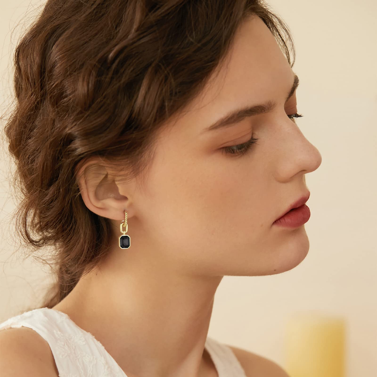 18K Gold Plated Crystal Hoop Earrings for Women - Trendy Emerald Green & Black Dangling Earrings | Elegant Jewelry Gift for Mother, Wife, Girlfriend | Perfect for Parties, Weddings & Special Occasions