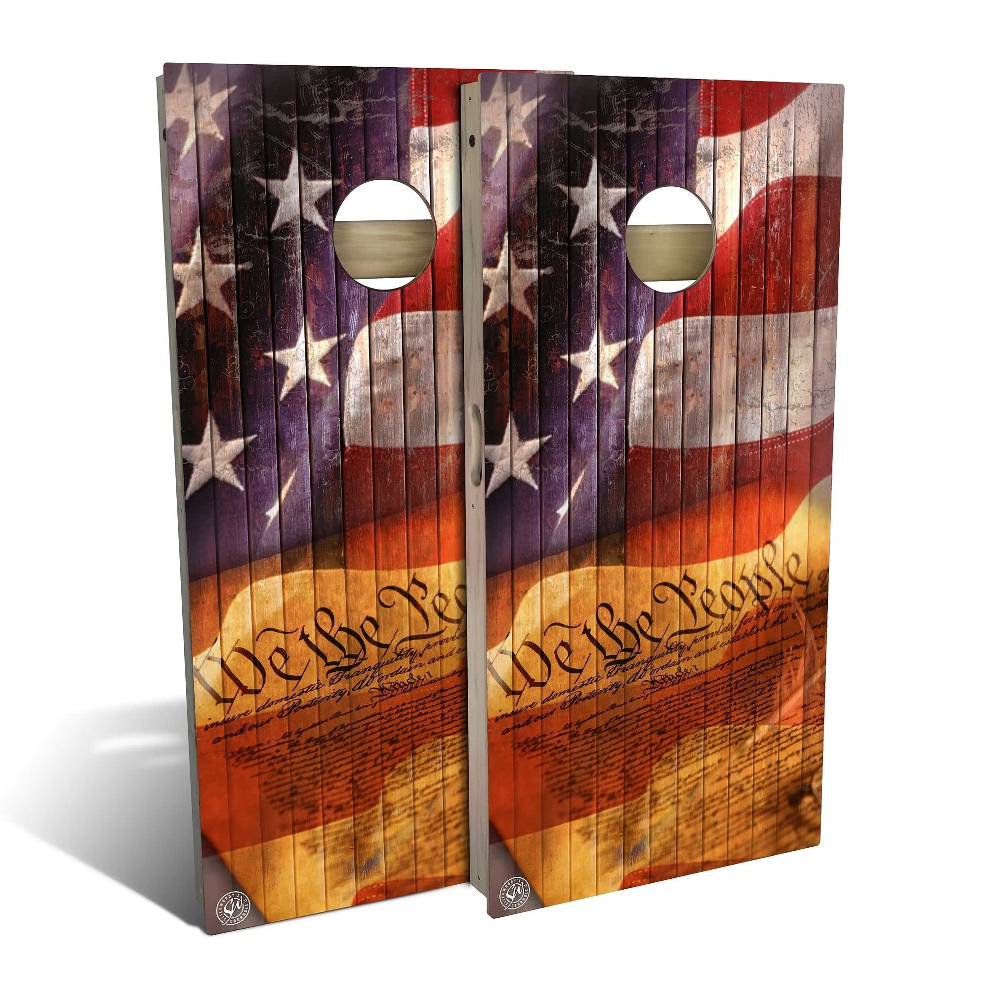 Skip's Garage American Flag 'We The People' Cornhole Board Set - 2 Boards, 8 Bags & Accessories - Patriotic Outdoor Game for Backyard, Tailgating & BBQs
