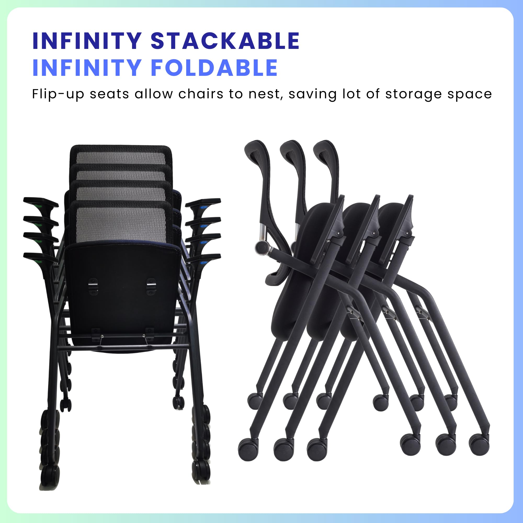 20 Pack Stackable & Foldable Conference Room Chairs with Lumbar Support & Armrests - Ergonomic Mesh Office Chairs for Meetings, Training, Reception & Events - Perfect for Conference Rooms, Home Offices & Event Spaces