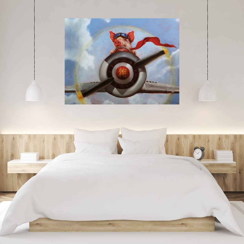 When Pigs Fly Canvas Wall Art by Lucia Heffernan - 46x35 Inch Ready-to-Hang Fine Art Painting for Living Room, Bedroom, Office Decor - Whimsical Animal Artwork Perfect for Home, Bar & Dining Room Wall Decor