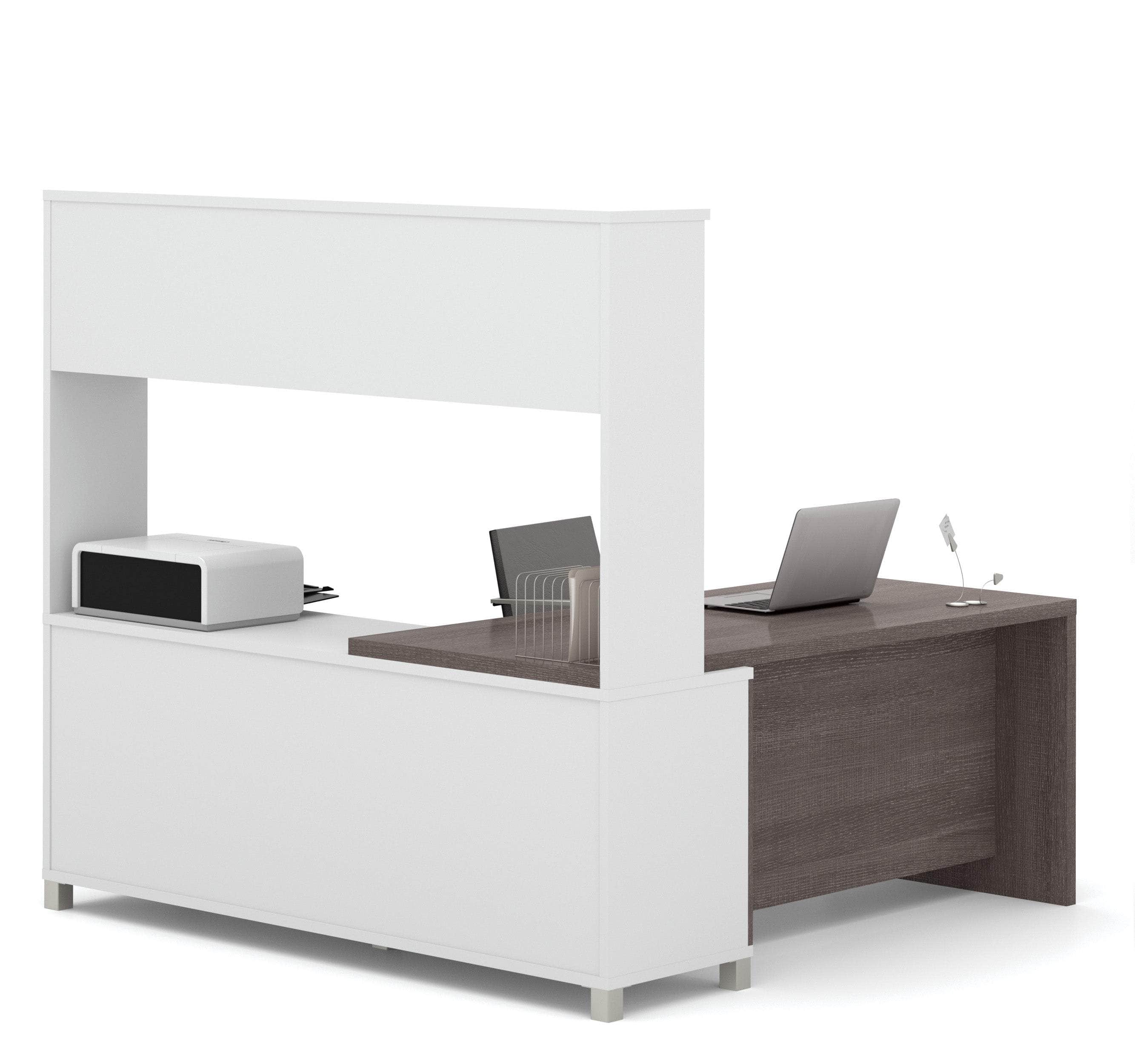 Pro Linea 72W L-Shaped Computer Desk with Storage Drawers & Hutch in Bark Grey - Perfect for Home Office, Gaming Setup & Small Workspace Organization