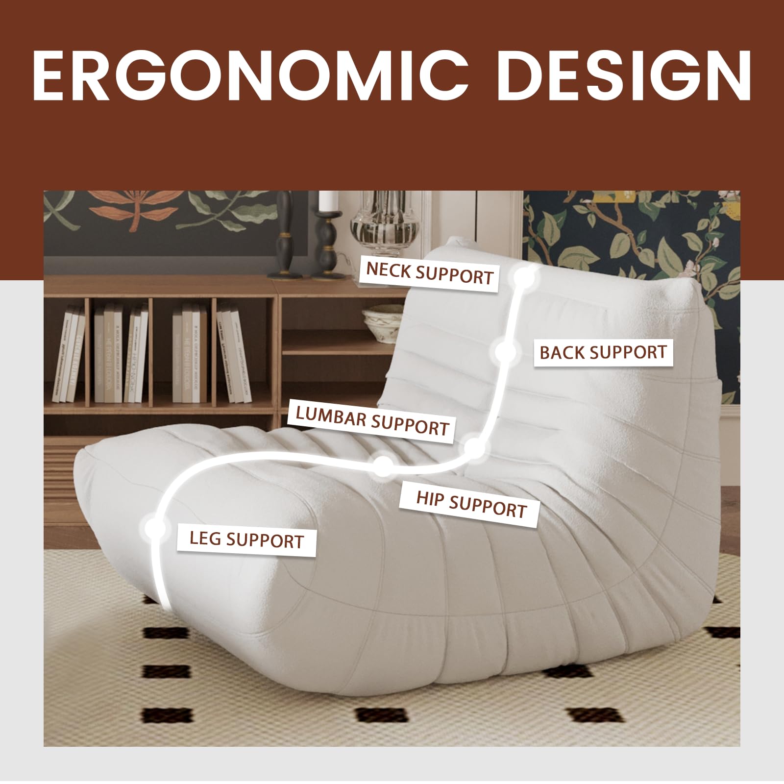 Comfortable Bean Bag Chair for Adults - Large Fireside Lounger, Lazy Floor Sofa & Corner Chair for Living Room, Apartment, Office (34