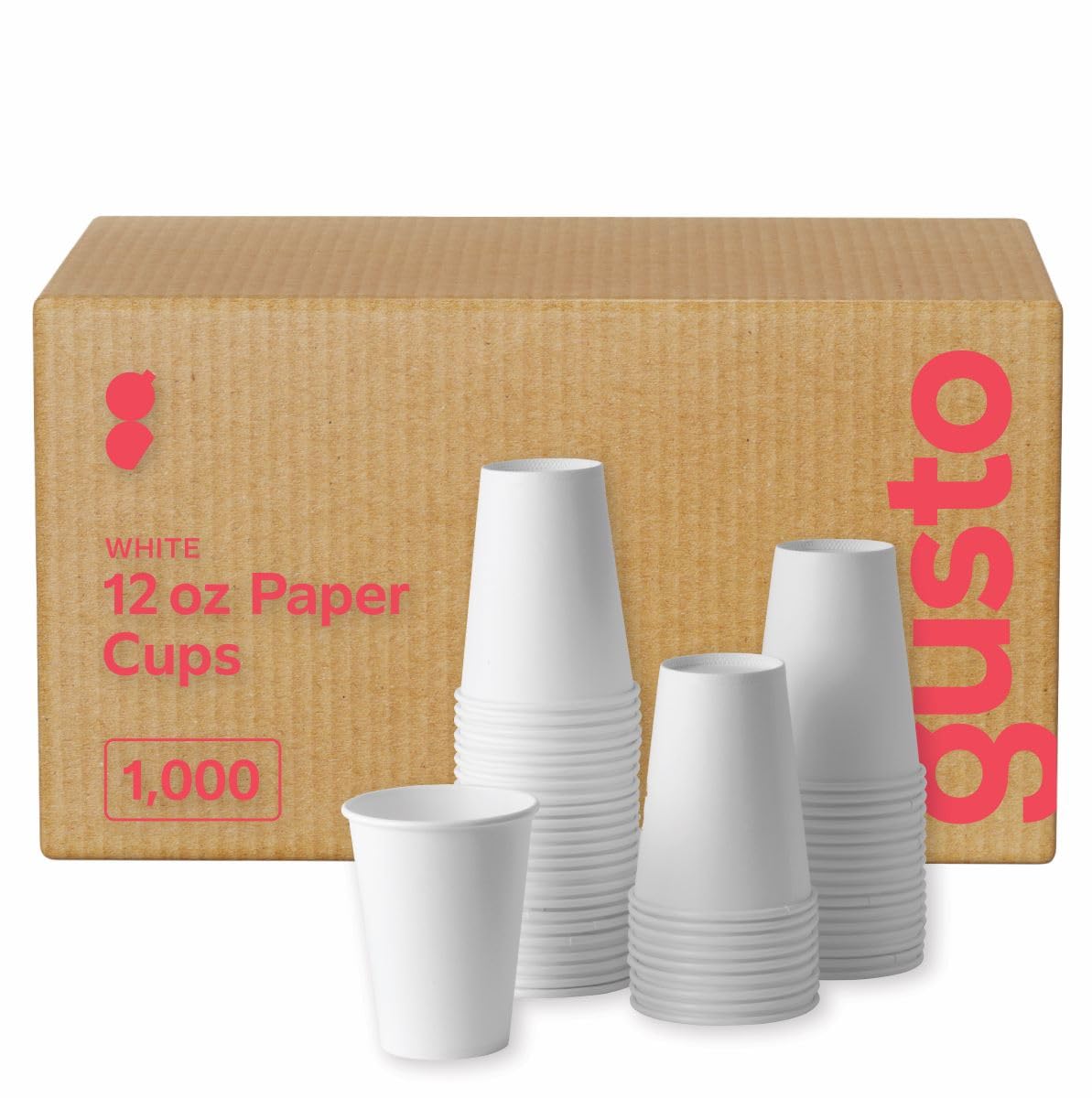GUSTO 12 oz Disposable White Paper Coffee Cups [Case of 1,000] - Eco-Friendly Hot Drink Cups for Coffee, Tea & Cocoa - Perfect for Cafes, Offices & Catering Events