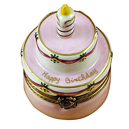 Authentic Limoges Porcelain Figurine - Birthday Cake with Pink Candle | French Collectible Gift for Birthday Party, Home Decor & Special Occasions