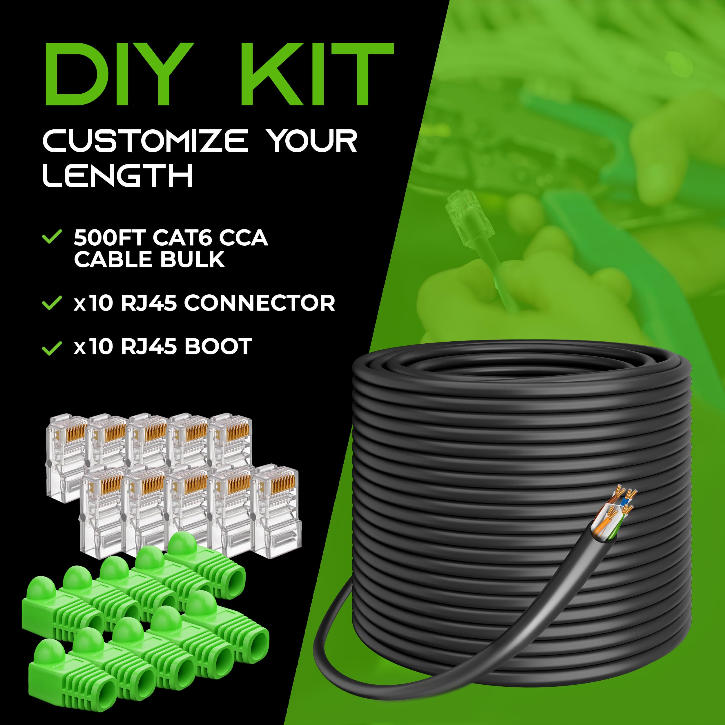 GearIT 500ft Cat6 Ethernet Cable Bulk - 10Gbps Speed, Gold Plated RJ45 Connectors, UV Resistant & Waterproof for Outdoor/Indoor Use - Perfect for Home Networking, Office Setup & Direct Burial Installations