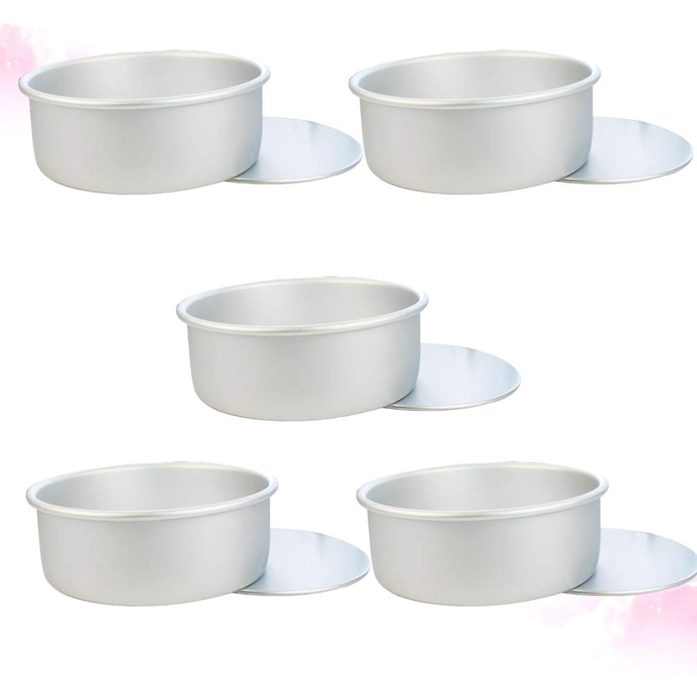 5-Piece Aluminum Alloy Cake Molds Set - Round Mini Baking Pans & Removable Pie Pans for Cupcakes, Tarts, and Desserts - Perfect for Home Baking, Parties, and Holiday Treats