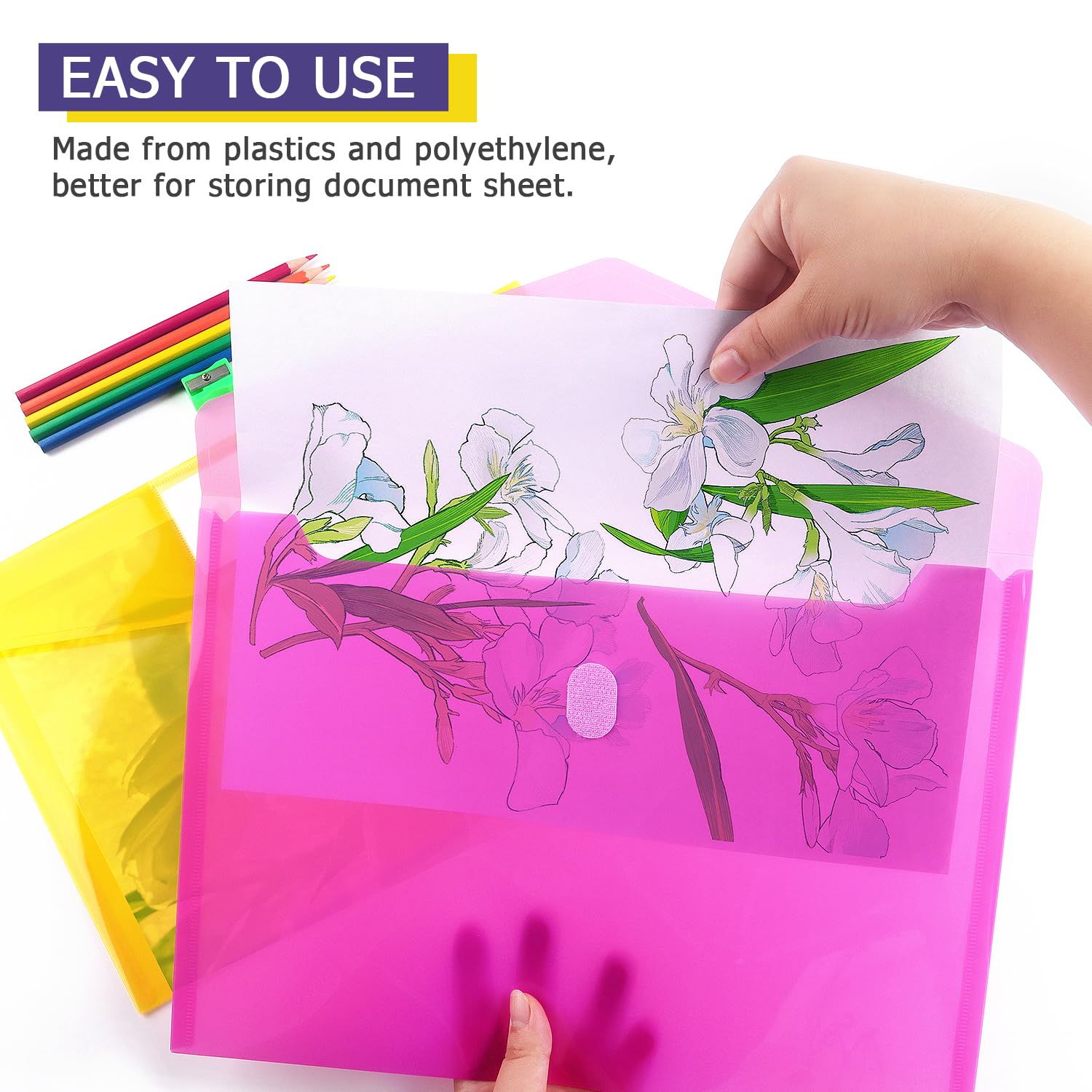 6 Pack Tamaki Plastic Envelopes - Clear Poly Envelope Folders with Hook & Loop Closure for Documents, Letter/A4 Size - Perfect for School, Office & Home Organization (File Storage, Mailing, Paperwork)