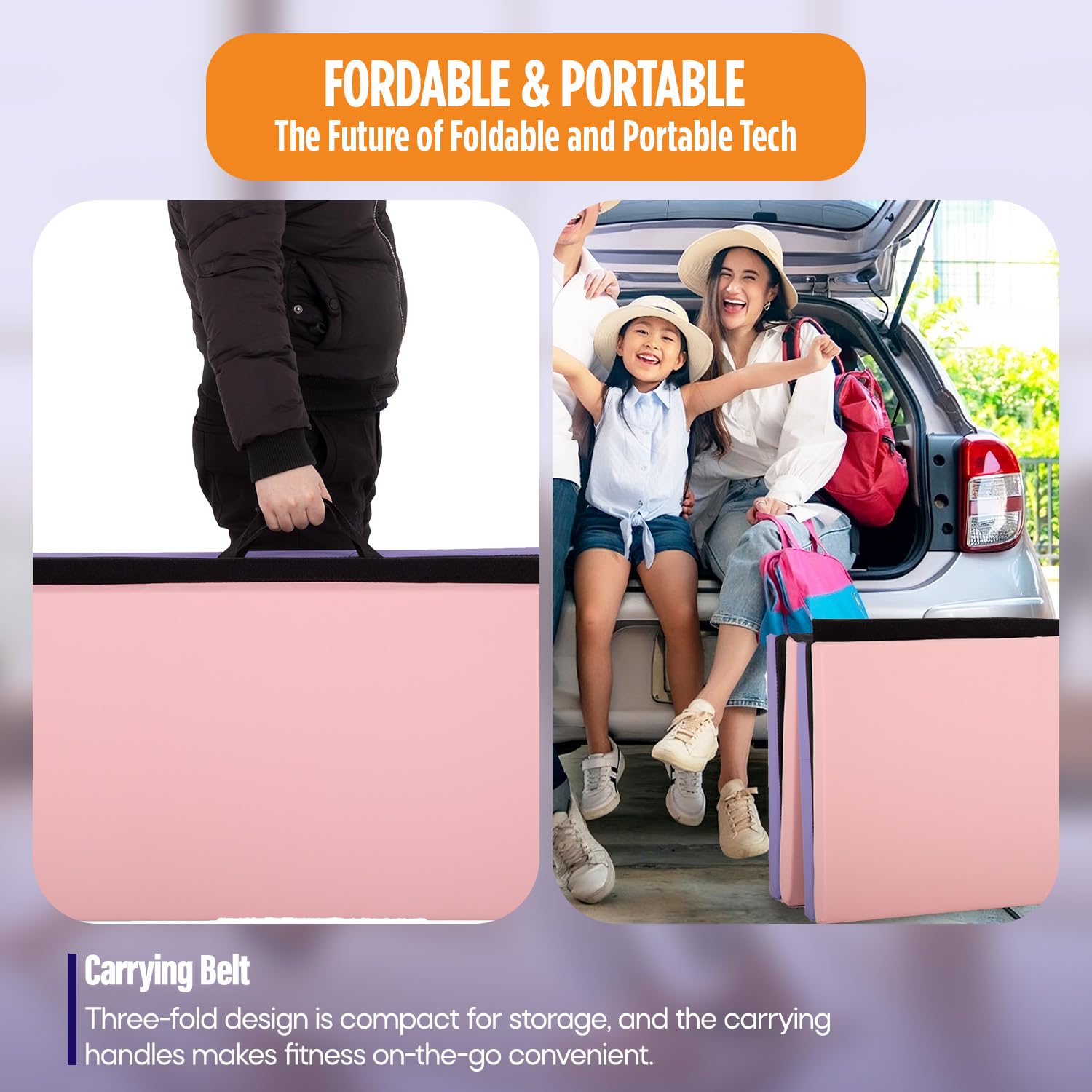 Best Foldable Portable Gymnastics Mat - Thick Tumbling Exercise Mat with Carrying Handles for Home, Gym & Studio - Ideal for Yoga, Cheerleading & Fitness Training