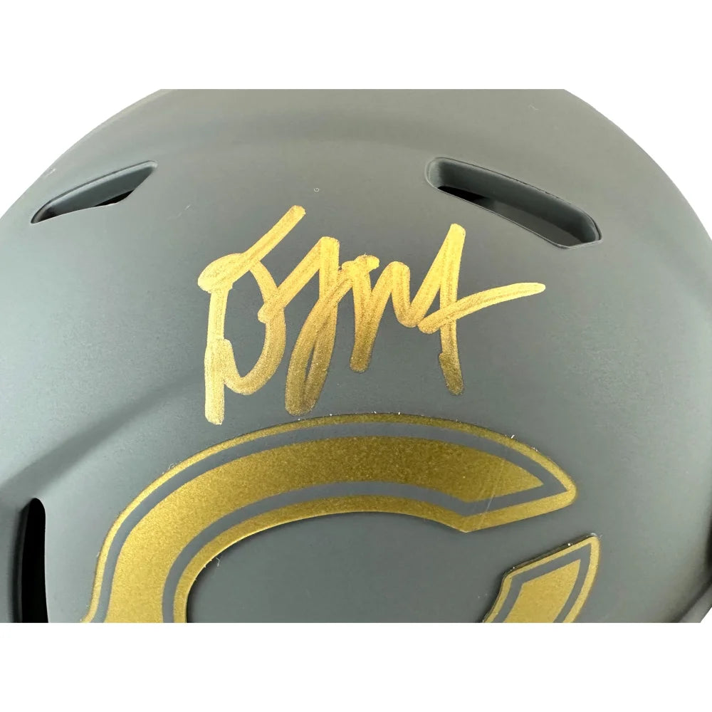 Authentic DJ Moore Autographed Chicago Bears Slate Mini Helmet with JSA COA - Signed NFL Collectible for Fans, Man Cave Decor, and Sports Memorabilia Display
