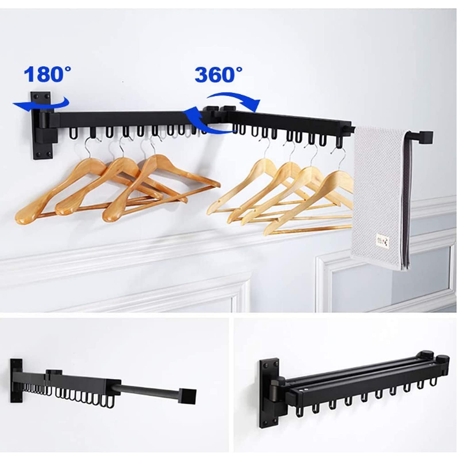 Retractable Wall Mounted Laundry Drying Rack - Space Saving Clothes Hanger with Towel Bar for Bathroom, Balcony, Bedroom & Small Apartments - Perfect for Drying Clothes, Towels & Delicates in Compact Spaces