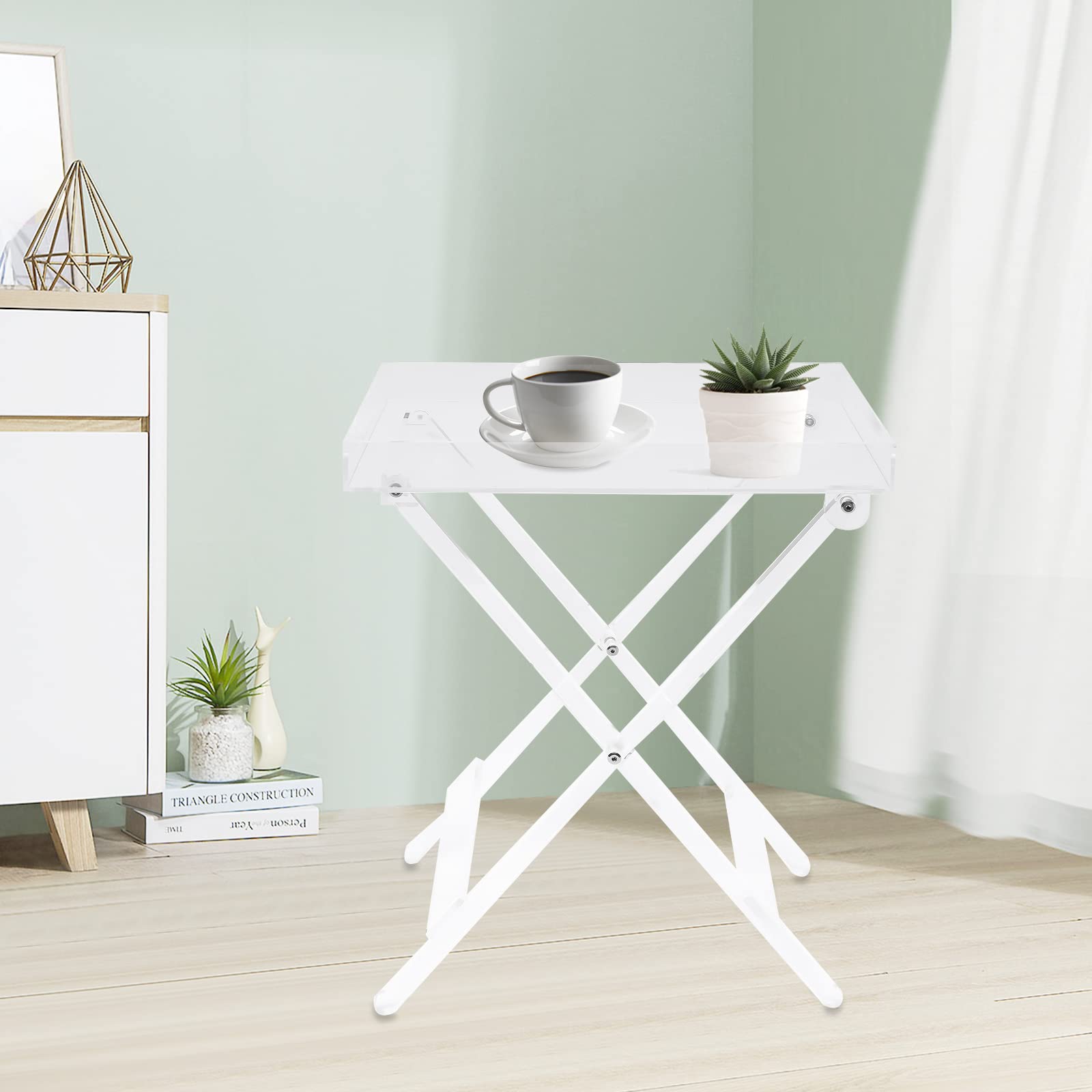 Clear Acrylic Folding Table - 20kg Capacity Rectangle Tray Table for Sofa, Bed, Office | Portable TV Tray, Laptop Desk & Snack Table | Indoor & Outdoor Use for Dining, Working & Relaxing