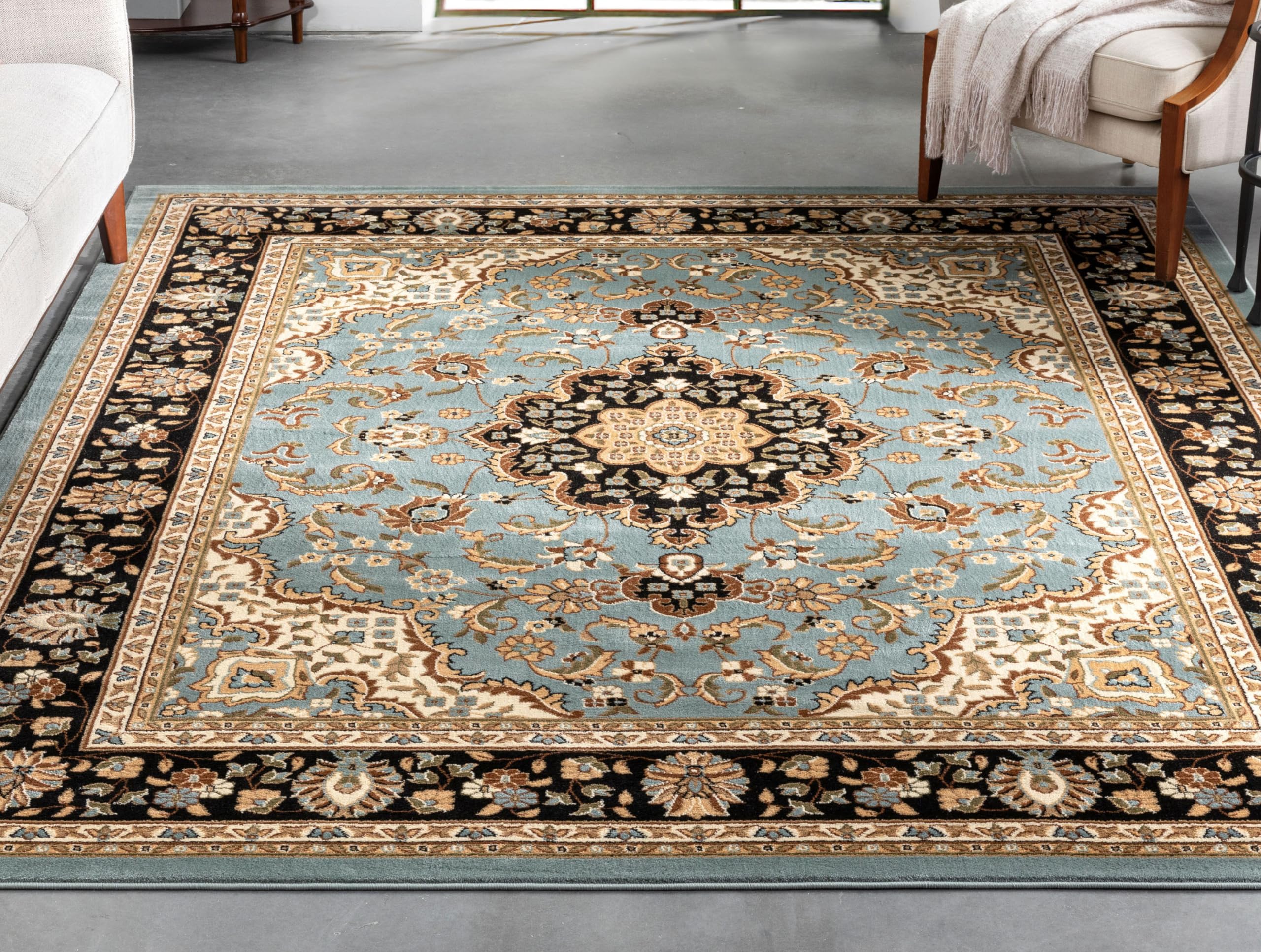 Well Woven Barclay Collection Medallion Kashan Light Blue 8x10 Area Rug - Soft Non-Slip Living Room Rug, Bedroom Carpet & Dining Room Floor Mat for Home Decor, Housewarming Gift