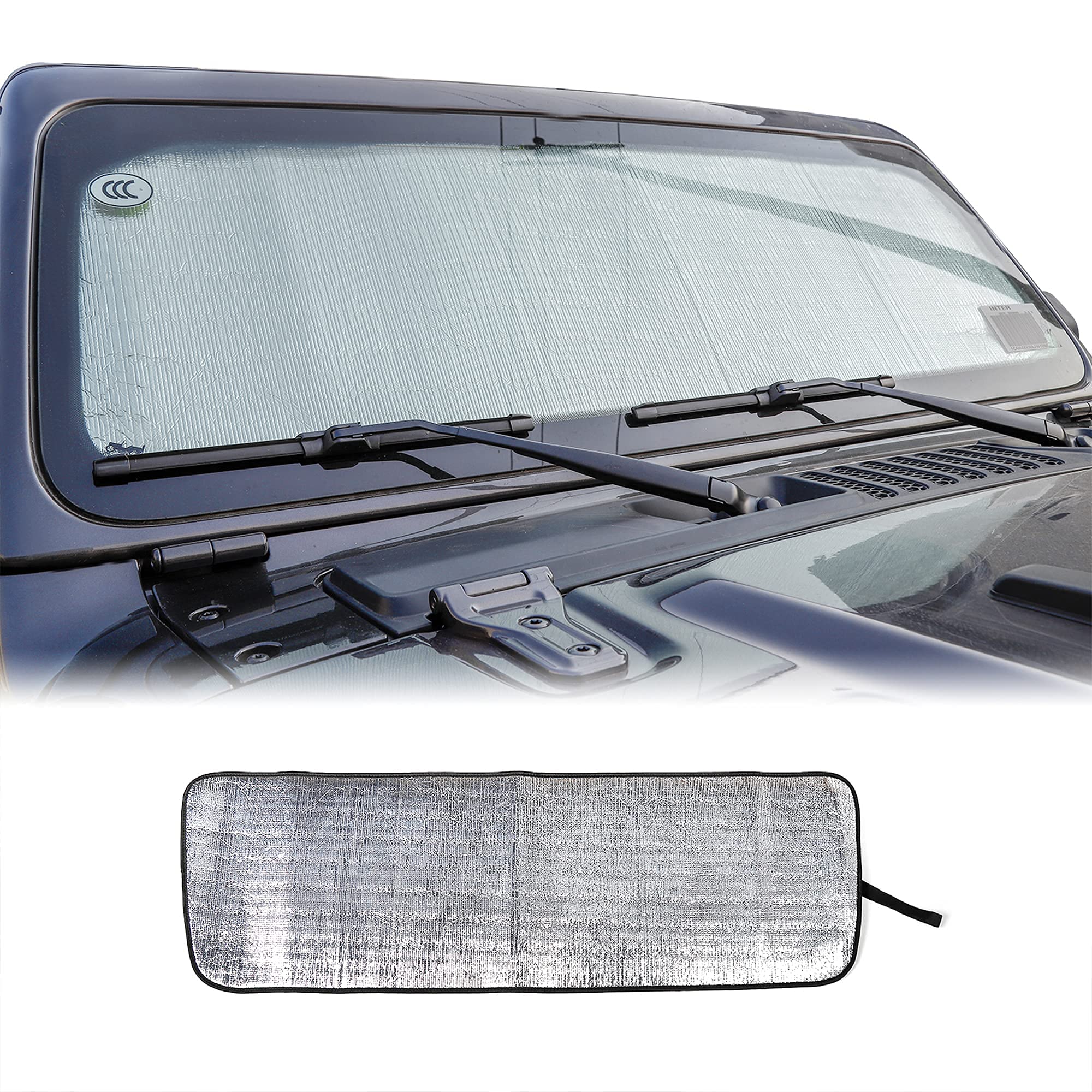 Jeep JL Windshield Sunshade - Foldable Sun Visor for Jeep Wrangler JL/JLU (2018-2022) & Gladiator JT (2020-2022) | UV Protection & Heat Shield | Perfect for Parking, Camping & Road Trips