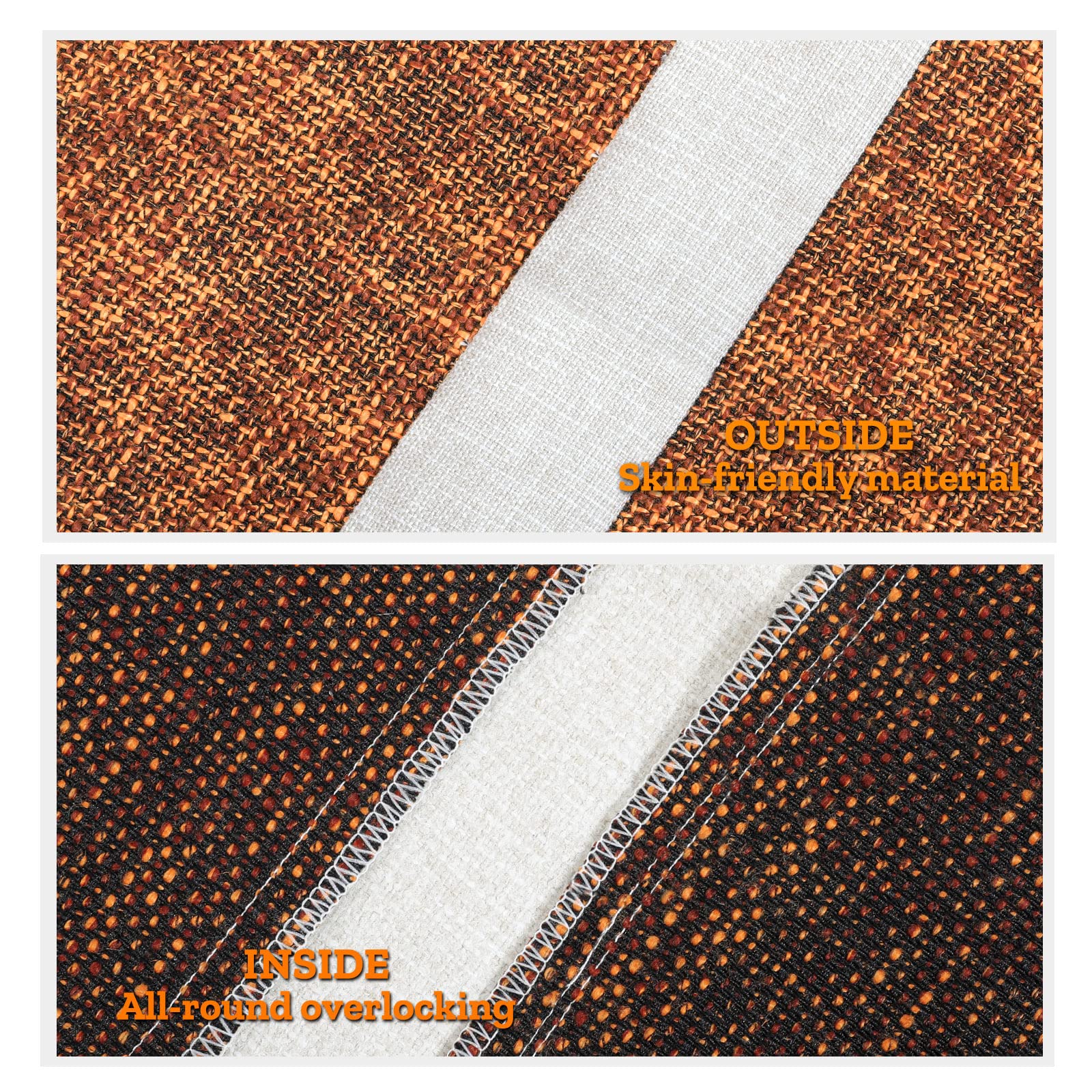 2 Pack 12x20 Inch Orange Linen & Brown Faux Leather Patchwork Lumbar Pillow Covers - Farmhouse Modern Decorative Throw Pillow Cases for Couch, Bed, Sofa, Chair - Perfect for Living Room, Bedroom & Home Decor