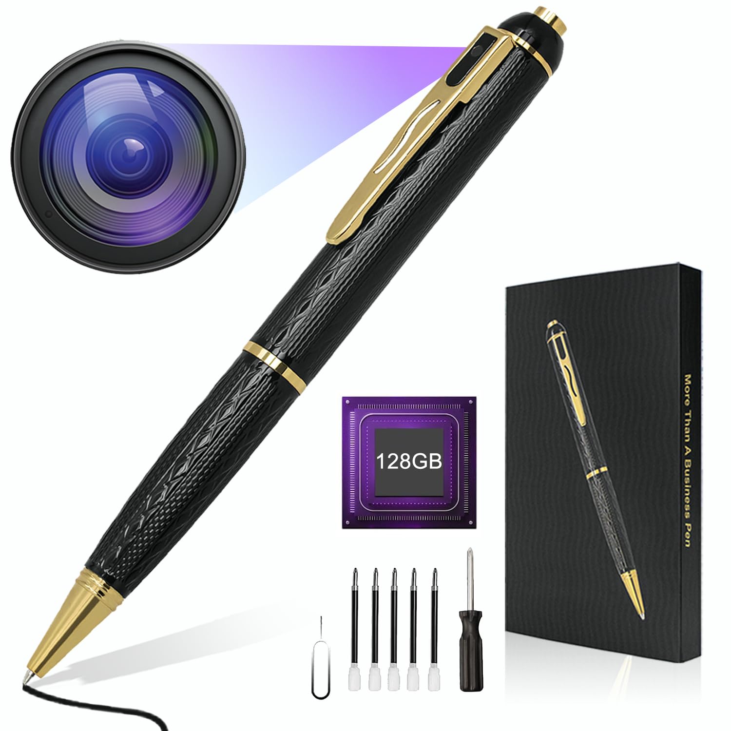 128GB Hidden Spy Camera Pen - 1080P HD Mini Body Camera with 300 Min Loop Recording, Wireless Nanny Cam & Secret Security Camera for Home, Office, Classroom Monitoring - Perfect for Covert Surveillance, Evidence Collection, and Child Safety