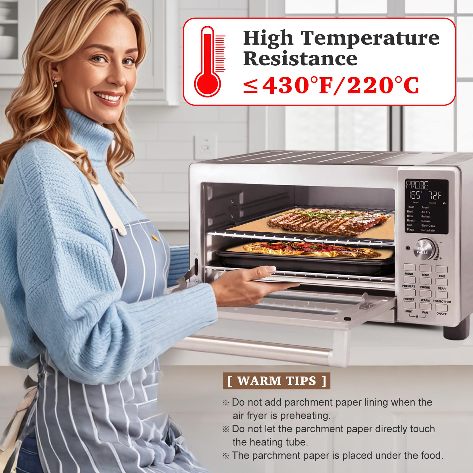 Disposable Air Fryer Liners Parchment Sheets - Compatible with Nuwave Bravo XL, 12-in-1 30qt Smart Oven & Toaster Oven - Non-Stick Baking Accessories for Healthy Cooking, Roasting & Reheating Food