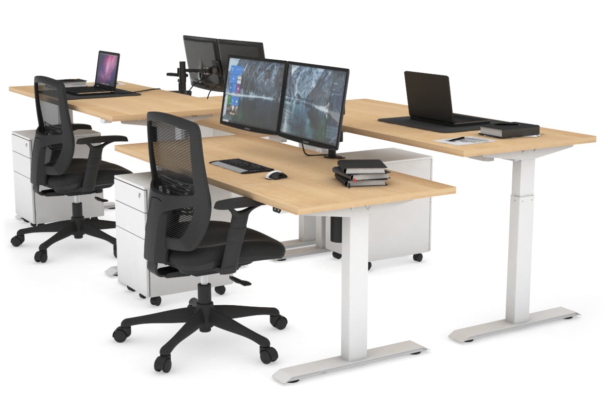 Just Right Height Adjustable 4-Person Workbench [1400L x 700W] - Heavy Duty Industrial Workstation for Factory, Warehouse & Workshop Use