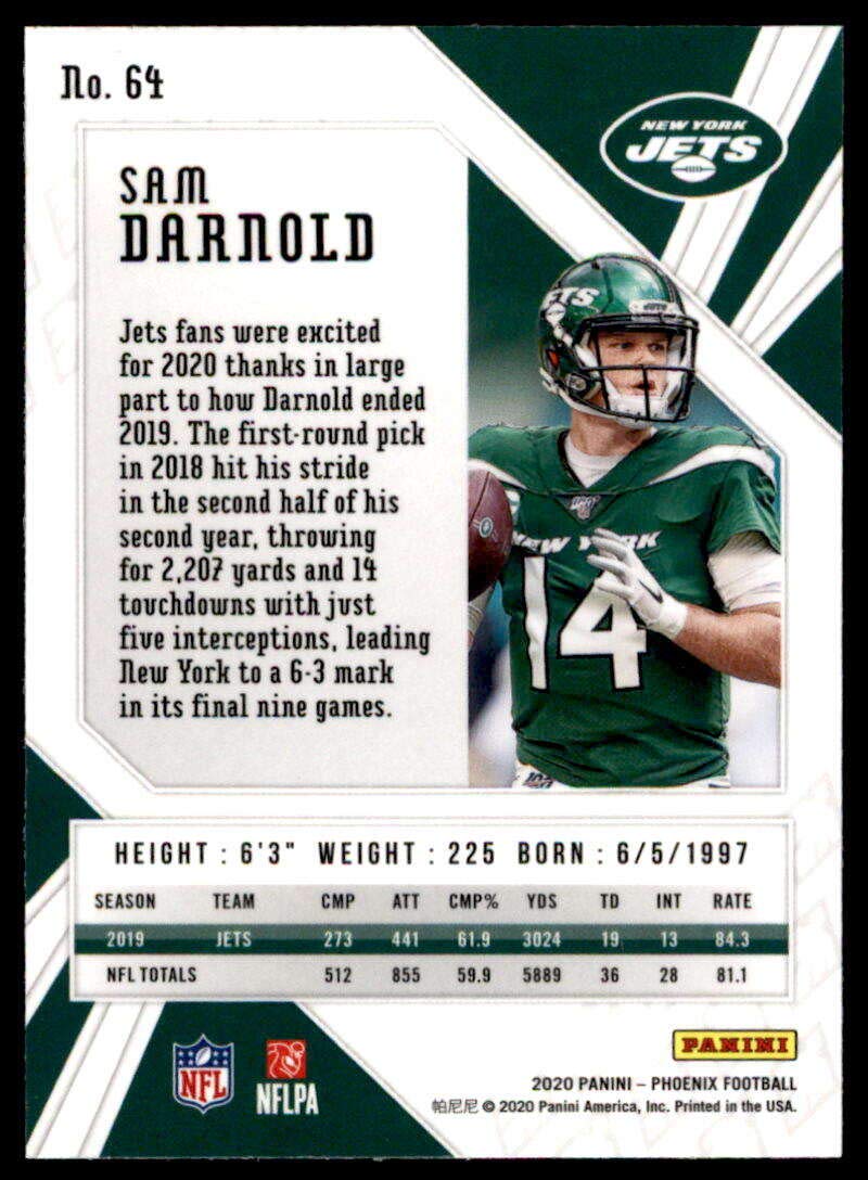 2020 Panini Phoenix Fire Burst #64 Sam Darnold NY Jets NFL Football Card - Collect, Trade, or Display in Your Sports Memorabilia Collection