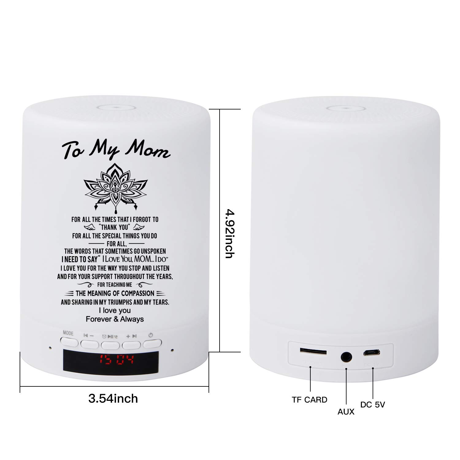 Personalized Engraved Touch Table Lamp with Bluetooth Speaker - Custom Night Light for Mom, Mother's Day & Birthday Gift Idea - Perfect for Bedroom, Nursery, or Office Desk