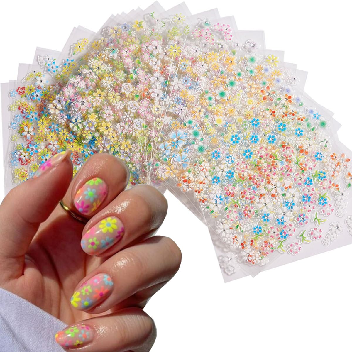 30 Sheets 3D Flower Nail Art Stickers - Self-Adhesive Nail Decals with Roses, Daisies & Cherry Blossoms - Pink Floral Nail Designs & Cute Heart Stickers for Acrylic Nails - Perfect for Salon, Home Manicures & Nail Art Enthusiasts