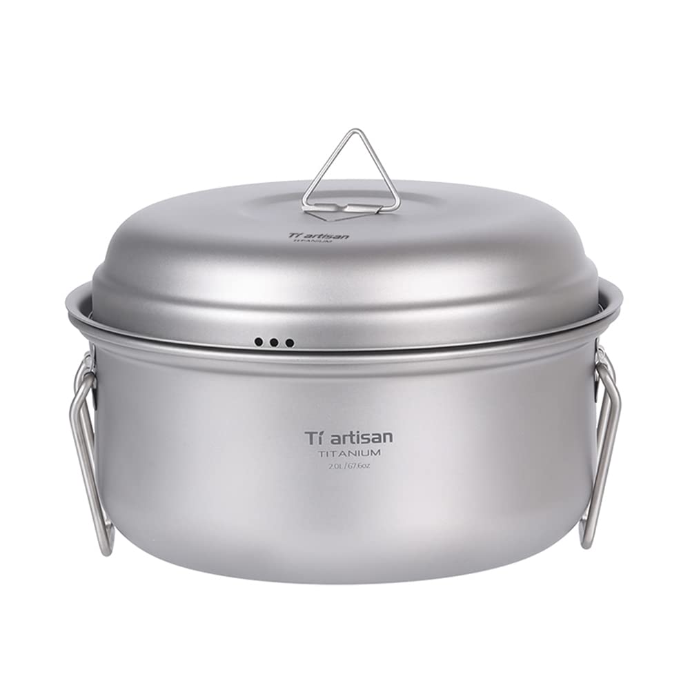 Lixada Titanium Steamer Stockpot Set with Lid - Multi-Function Titanium Cookware for Camping, Hiking & Outdoor Cooking - Lightweight Soup Pot, Steaming Pot & Mess Kit for Backpacking Adventures