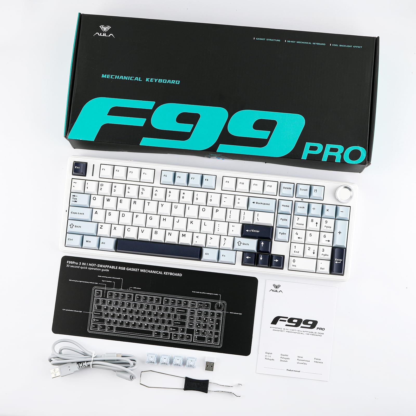 EPOMAKER F99 PRO Wireless Mechanical Keyboard - Hot Swappable, RGB Backlit, 8000mAh for Gaming & Office