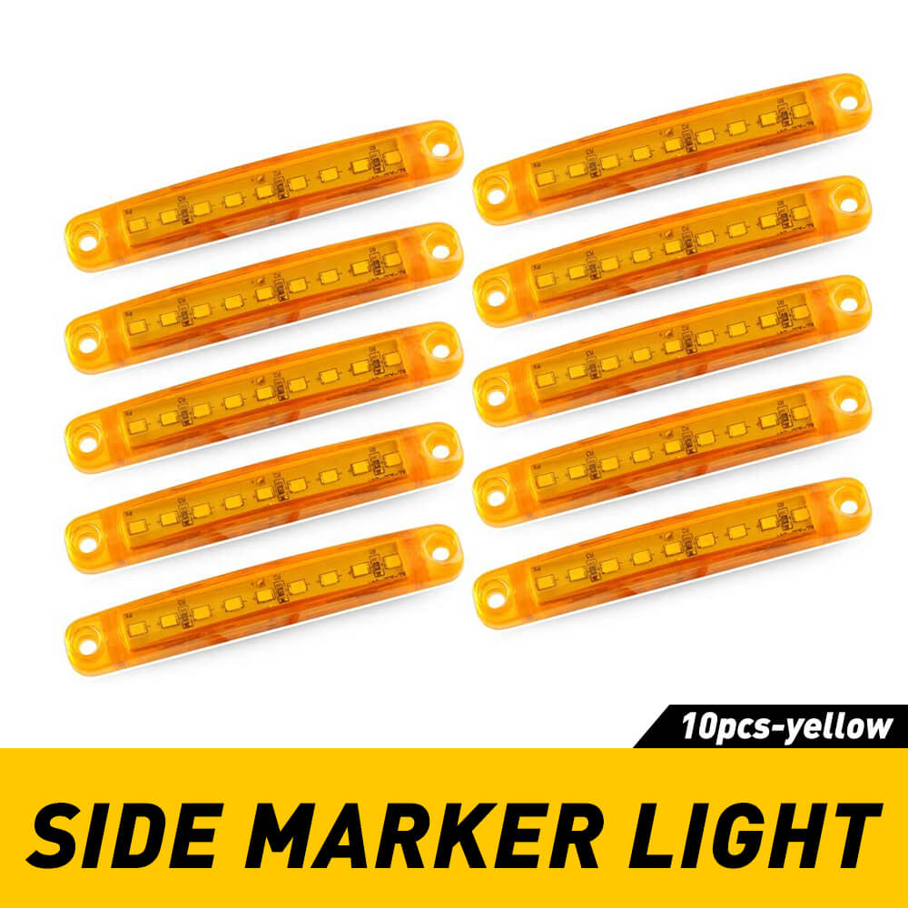 10Pcs 3.94 Inch Slim LED Side Marker Lights 12V/24V 9 SMD LED - Waterproof Amber Clearance Lights for Truck, Trailer, RV, Bus - Perfect for Night Driving & Vehicle Safety