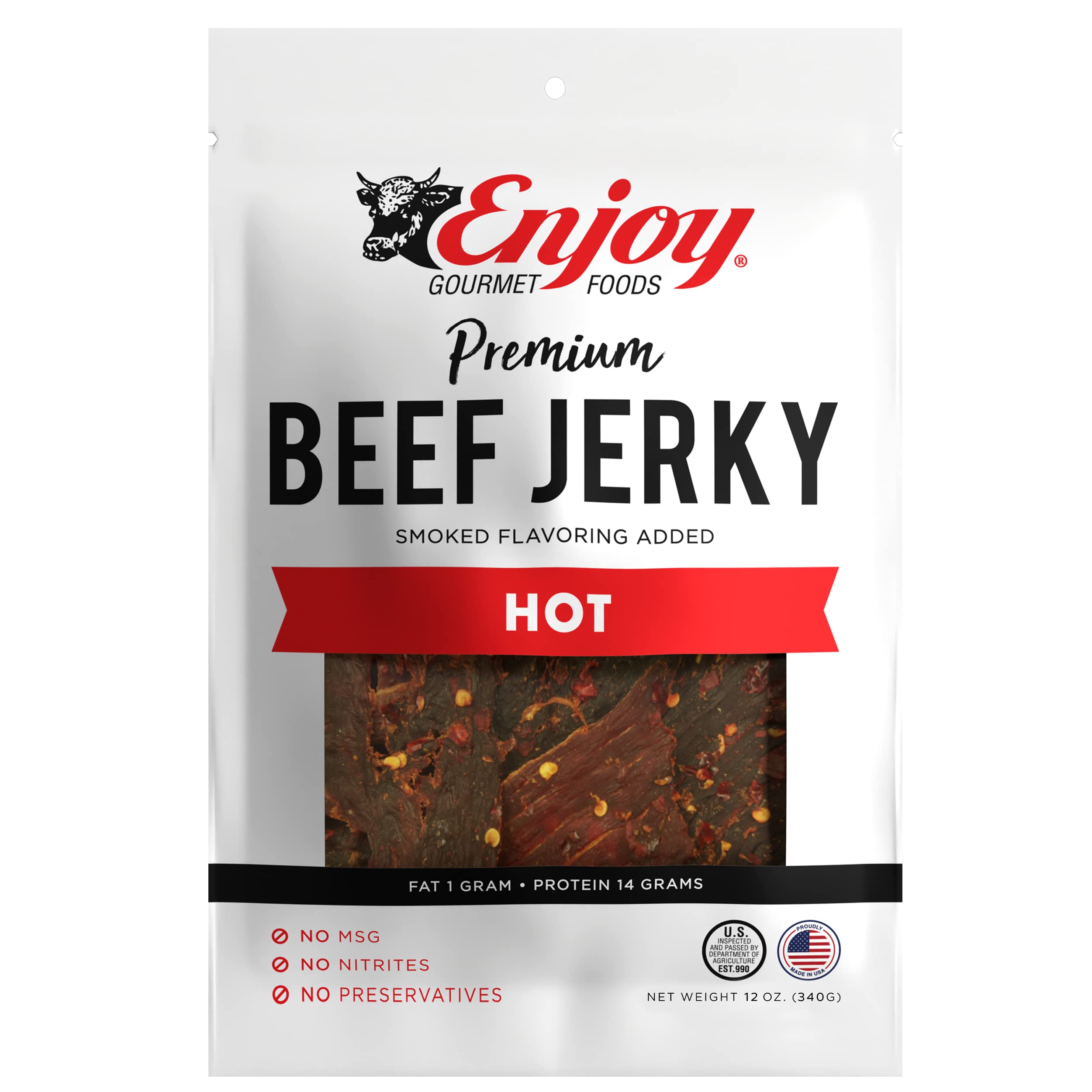 Premium Beef Jerky 12 oz (Pack of 6) | Traditional Style | USA Made | High Protein Low Fat Snack | No Preservatives, MSG or Nitrites | Resealable Bags | Perfect for Hiking, Camping & Road Trips