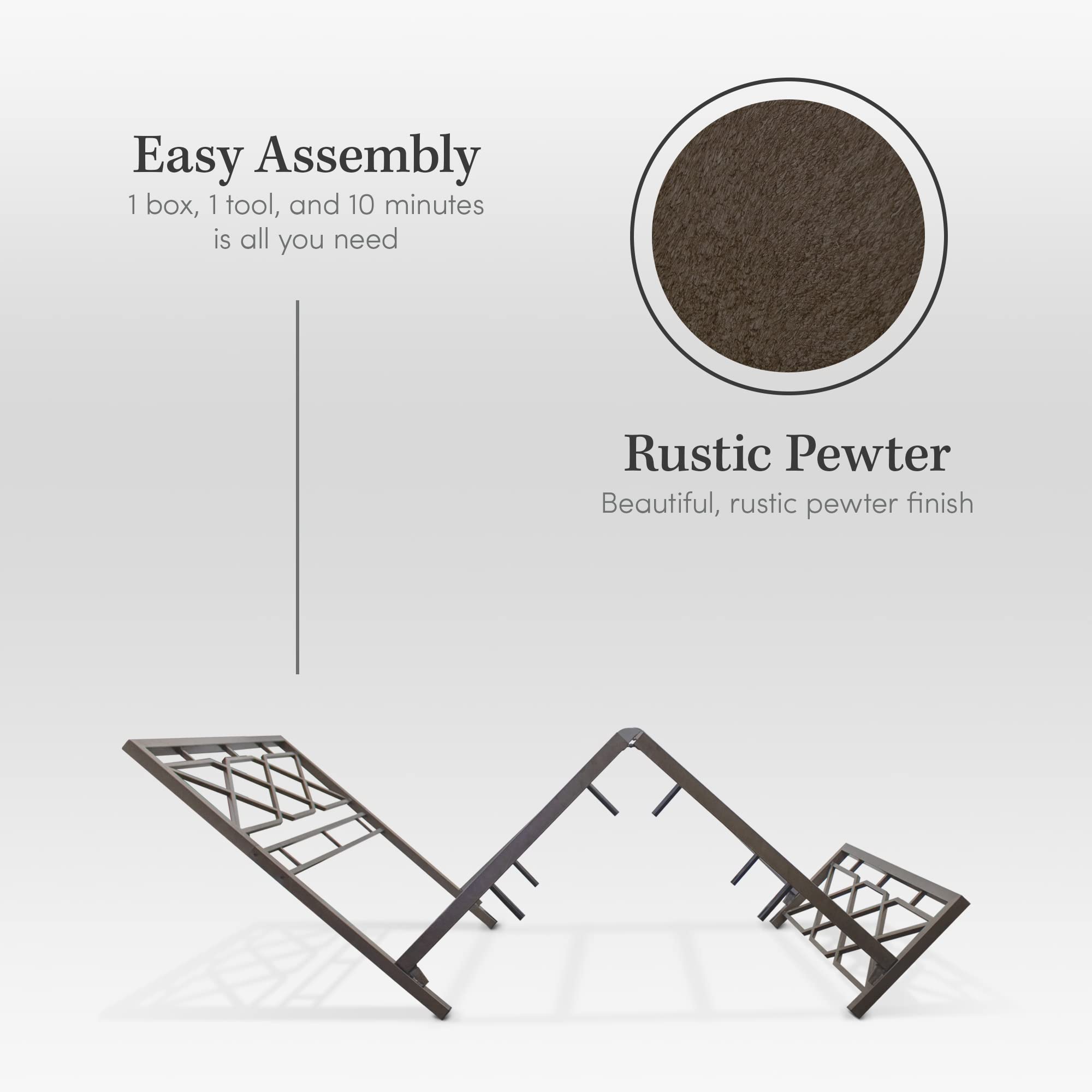eLuxurySupply Metal SNAP Bed Frame - Carbon Steel Rustic Pewter Finish Folding Bed Frame with Headboard & Footboard - Easy Assembly Sturdy Steel Construction - California King Size Bed Base for Master Bedroom, Guest Room & Dormitory