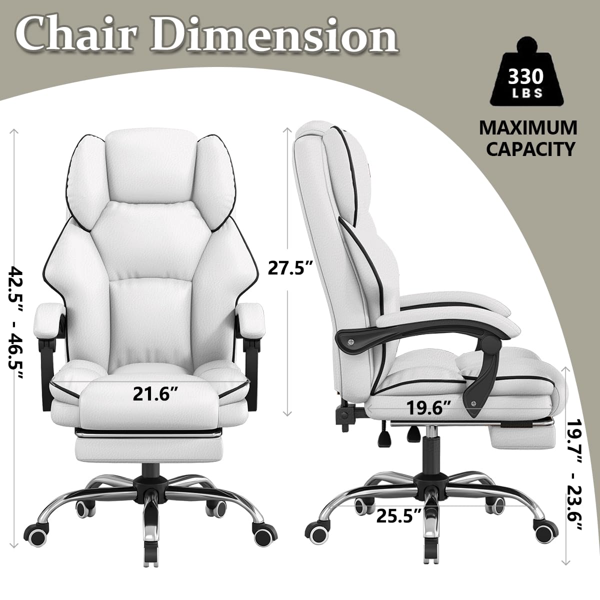 Ergonomic High Back Office Chair with Foot Rest & Wheels - Reclining Executive Desk Chair for Gaming, Work & Home Office - Comfortable Leather Computer Chair for Long Hours Sitting