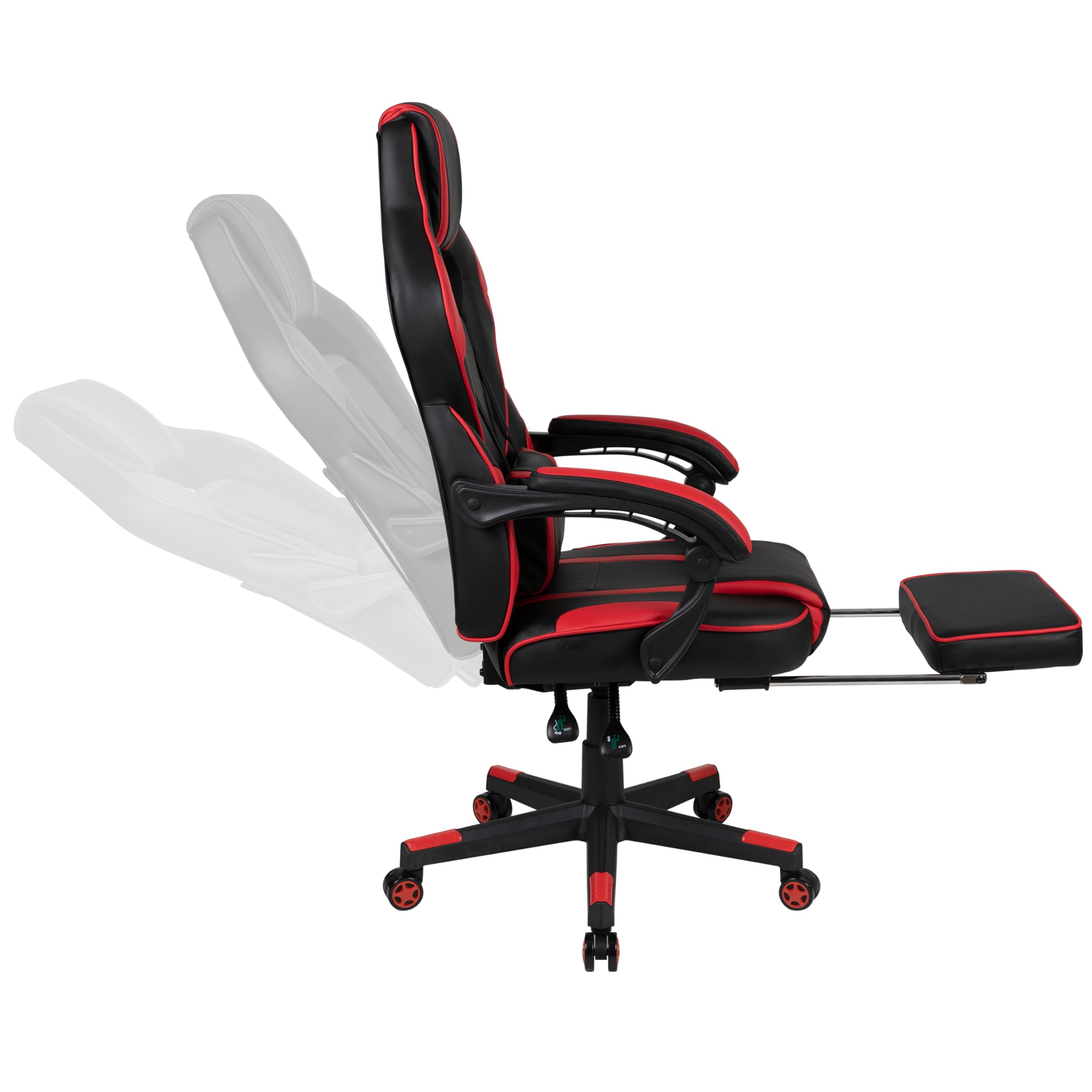 Premium Black Gaming Desk with Cup Holder, Headphone Hook & Cable Management Holes - Ergonomic Red Reclining Gaming Chair with Adjustable Arms & Footrest - Perfect for PC Gaming Setup, Streaming & Home Office