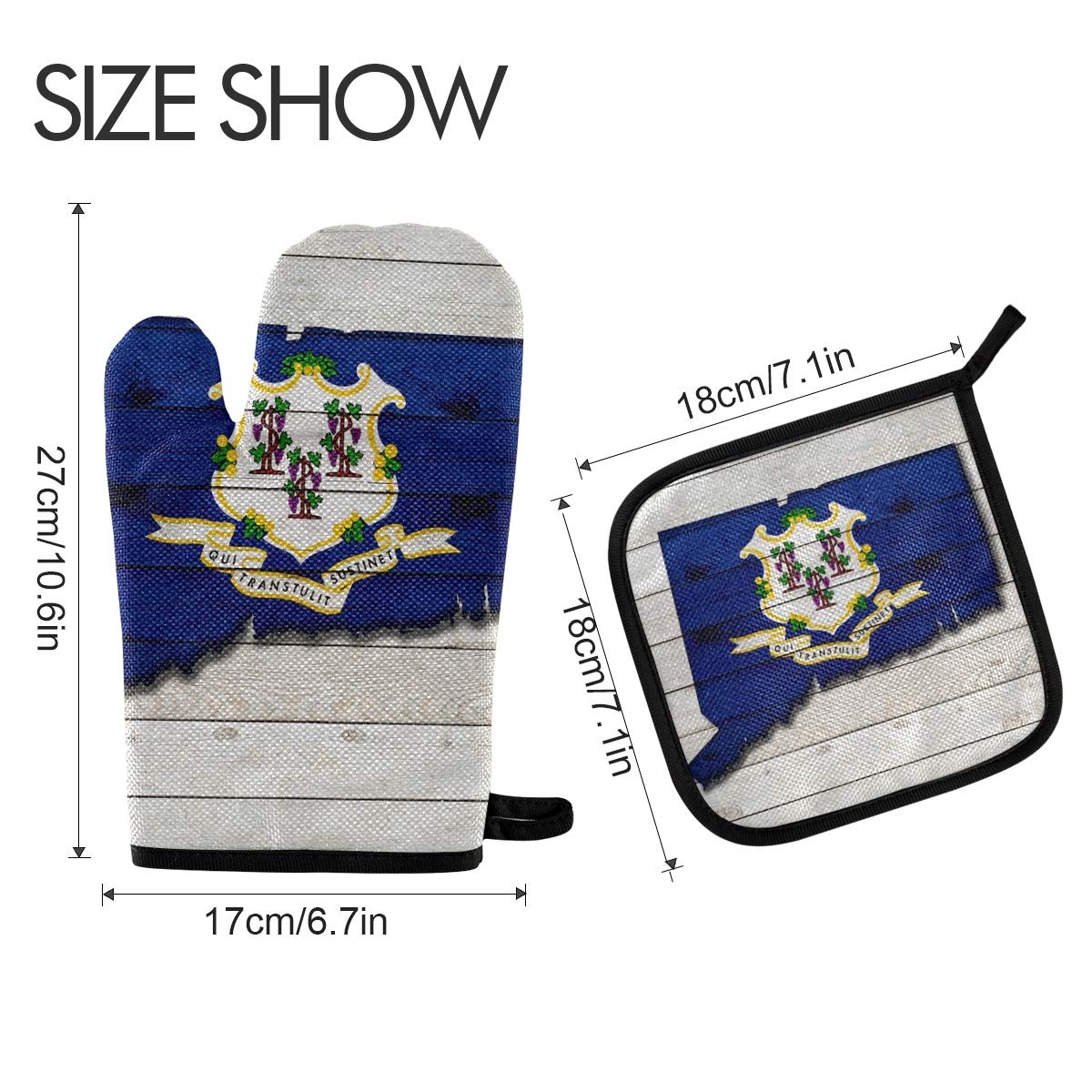 Connecticut Flag Map Oven Mitts & Pot Holders Set - Heat Resistant Kitchen Gloves for Cooking, Baking, Grilling & BBQ - Perfect for Microwave, Stove & Oven Use