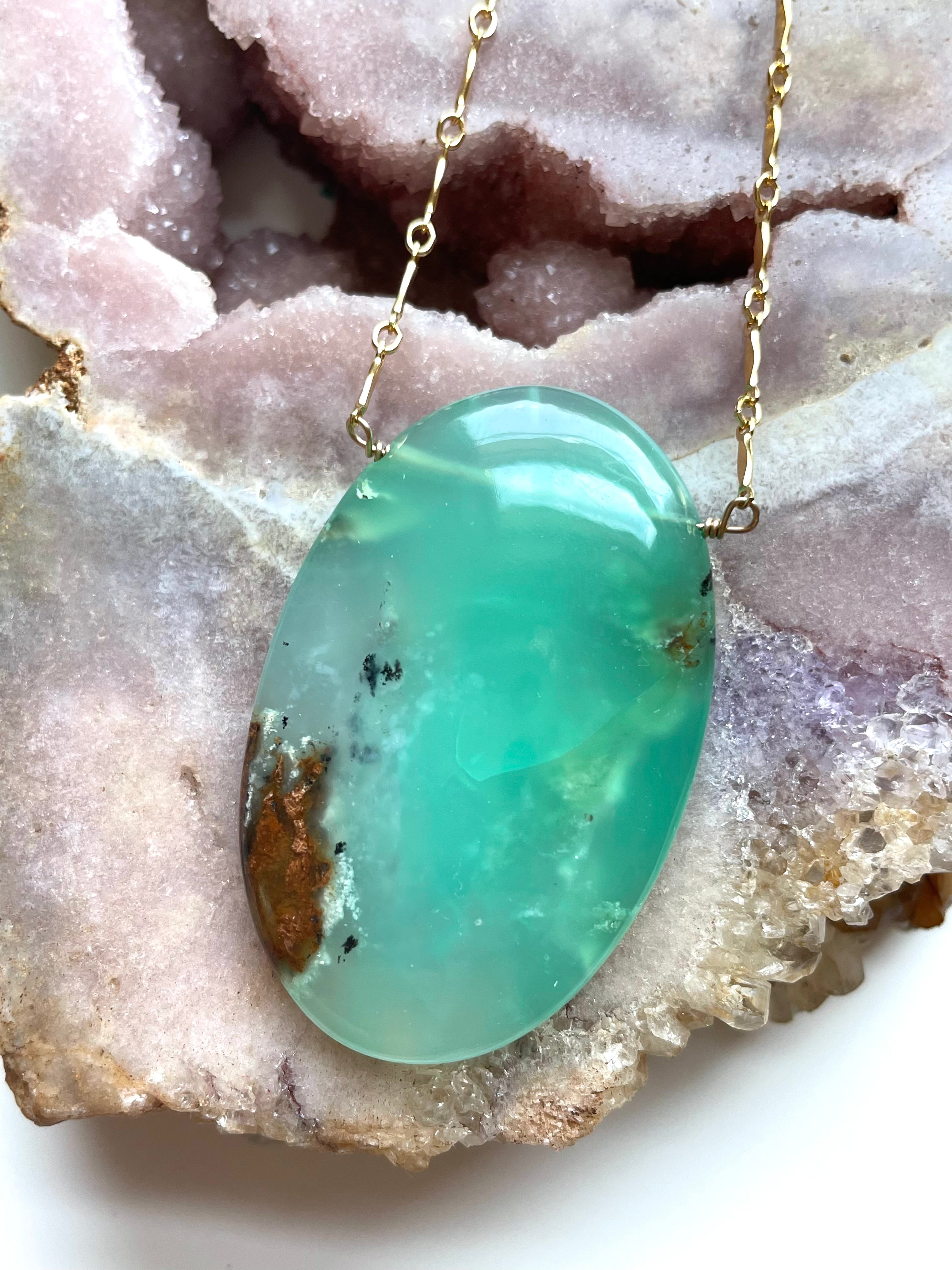 Extra Large Chrysoprase Crystal Necklace - 18