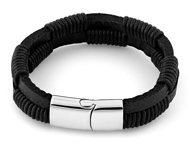 Premium Stainless Steel Leather Rope Bracelet for Men & Women - Adjustable Unisex Cuff Wristband - Perfect for Casual Wear, Outdoor Adventures & Gift Giving