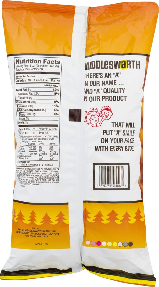Middleswarth Real Cheddar Cheese Puff Curls - 6 oz. Bags (Pack of 4) | Crunchy Cheese Snacks for Parties, Movie Nights & Lunch Boxes | Gluten-Free & Delicious