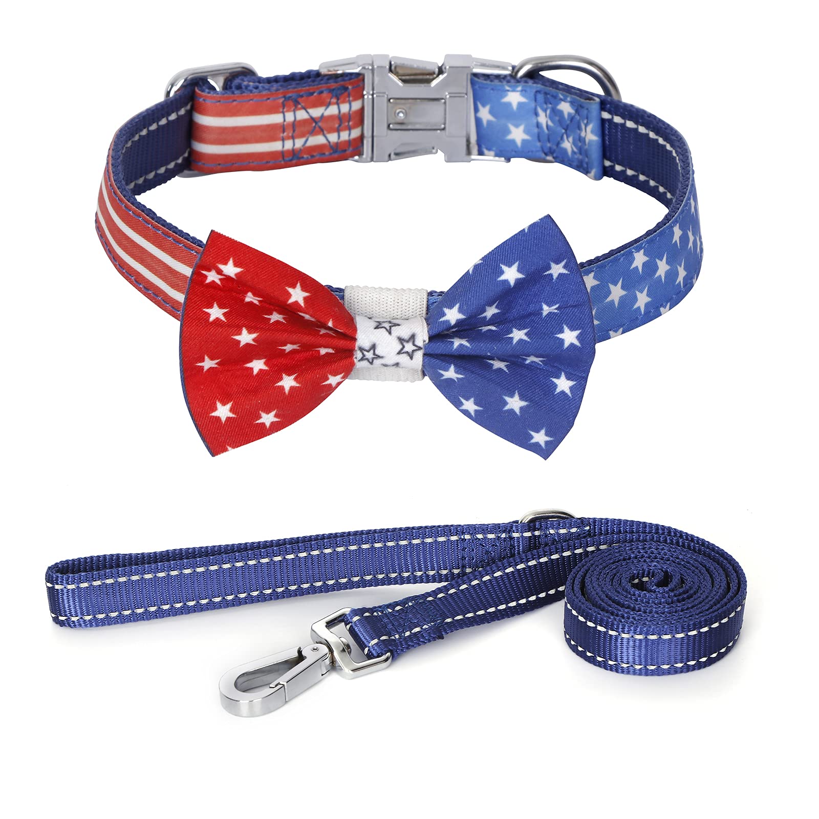 **Personalized Adjustable Reflective Dog Collar with Bow & Leash – Cute Small Pet Collar for Girl Dogs, Quick Release & Durable Nylon – Perfect for Walks, Training & Gifts**