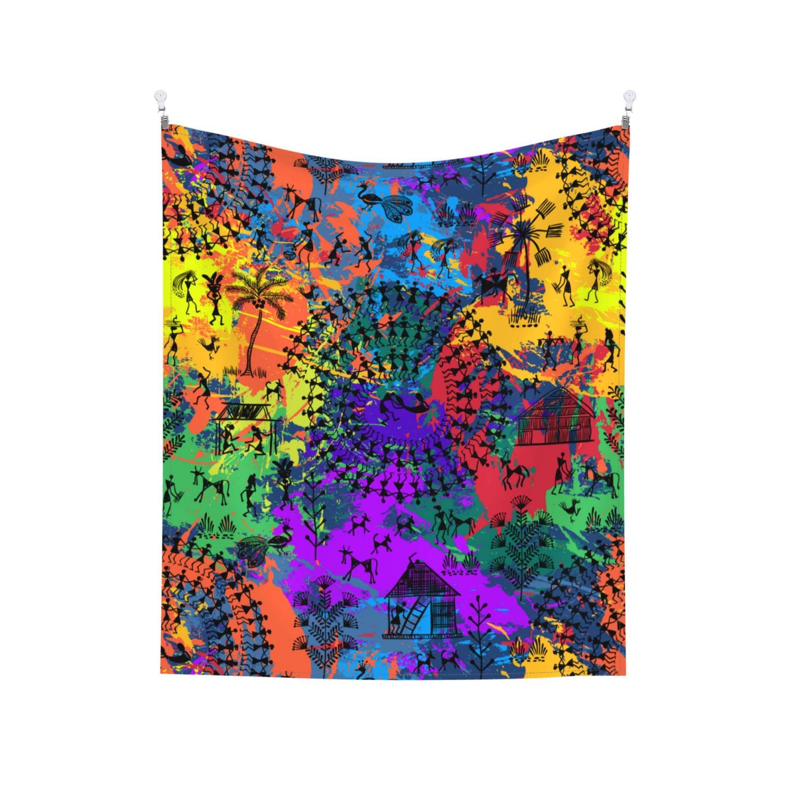 TIXYFAN Warli Tribal Art Tapestry - Vibrant Abstract Wall Hanging Decor for Bedroom, Living Room & Dorm (51x60 Inch) | Perfect for Bohemian Home Decor & Cultural Art Displays