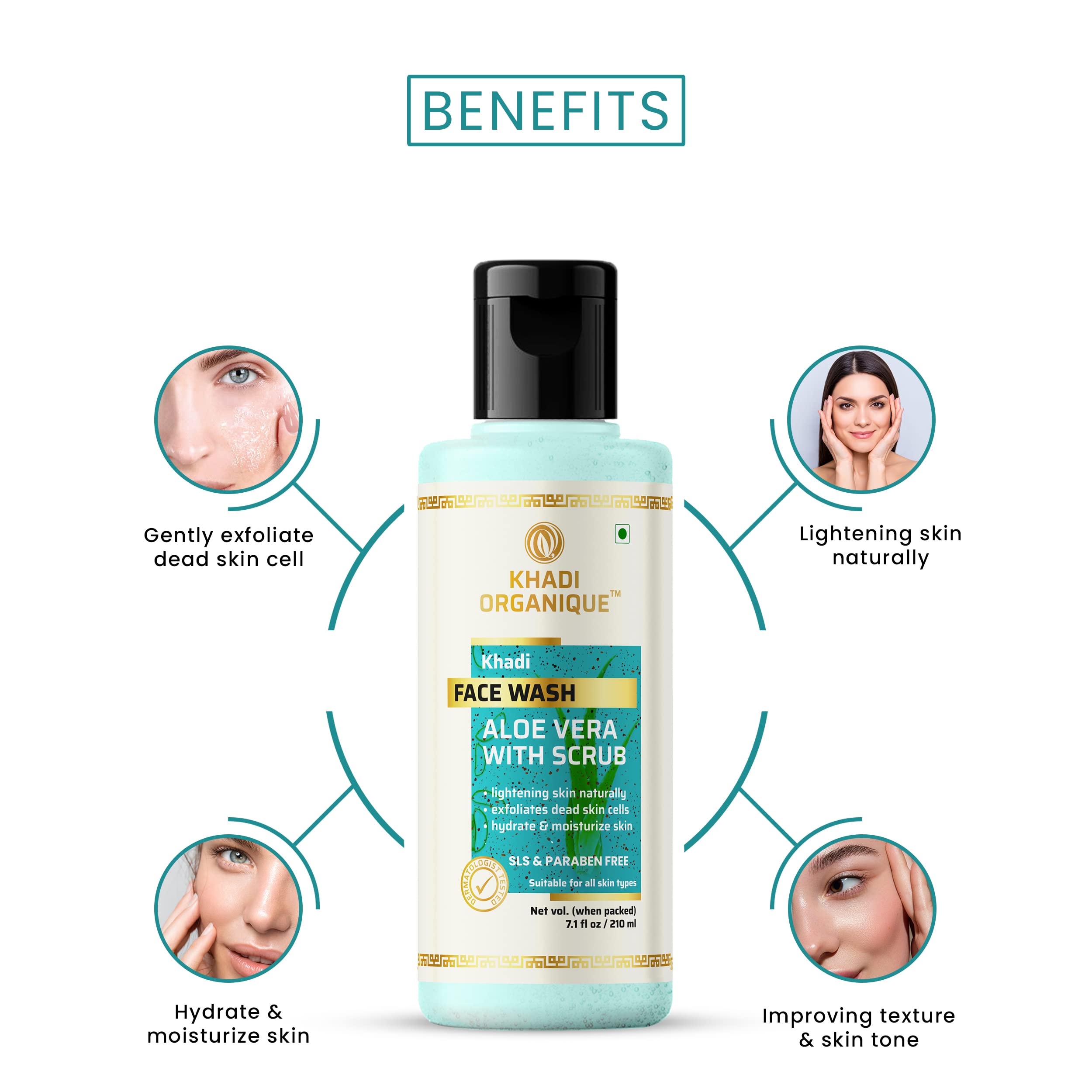 Khadi Organique Aloe Vera Face Wash with Scrub - SLS & Paraben Free - Natural Cleanser for Glowing Skin | Daily Use for Acne, Oily & Sensitive Skin Care