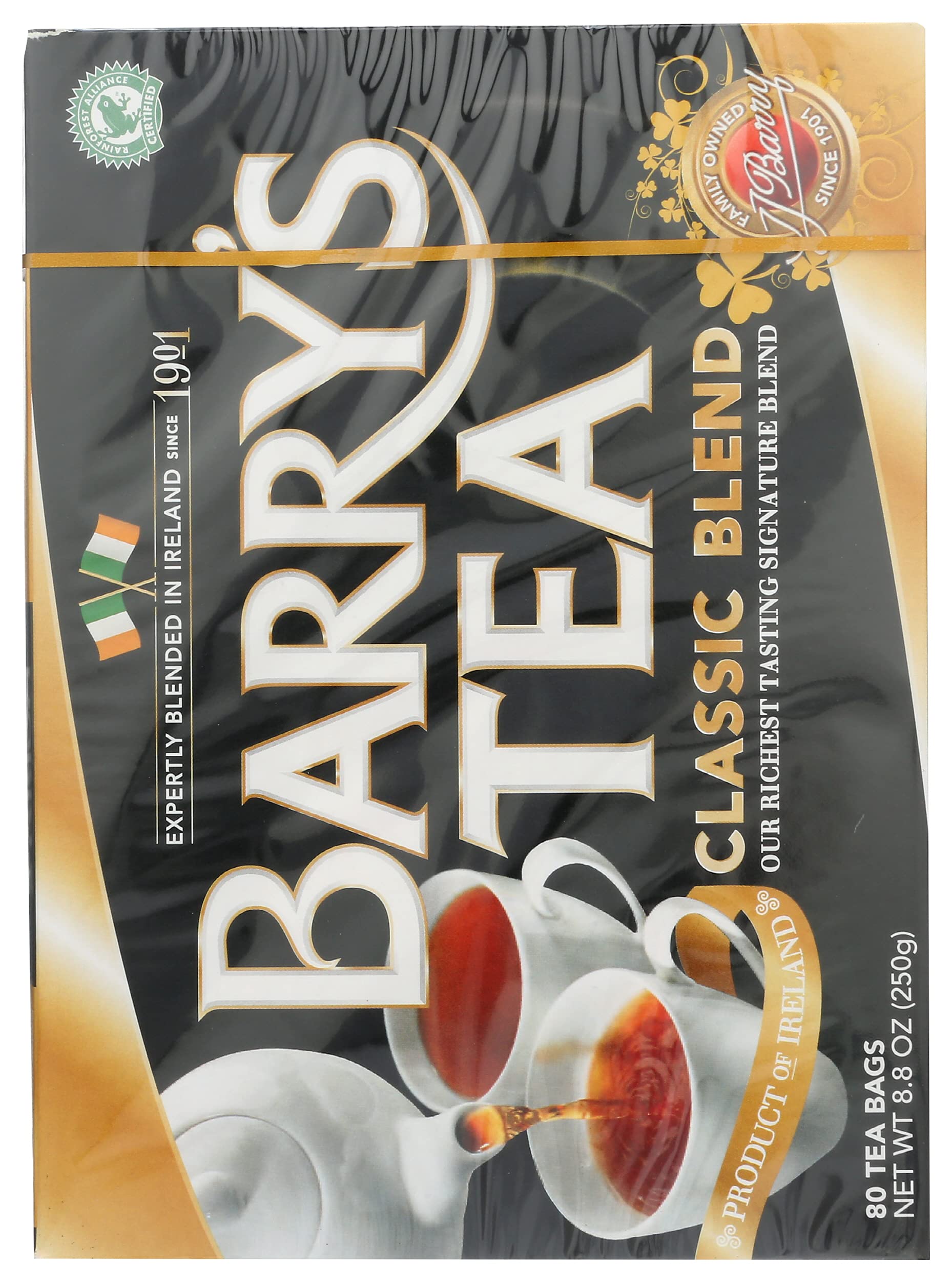 Barry's Classic Blend Tea Bags - 80 Count (8.8 Oz) | Premium Irish Black Tea for Morning Boost & Afternoon Relaxation | Perfect for Home, Office or Travel Use