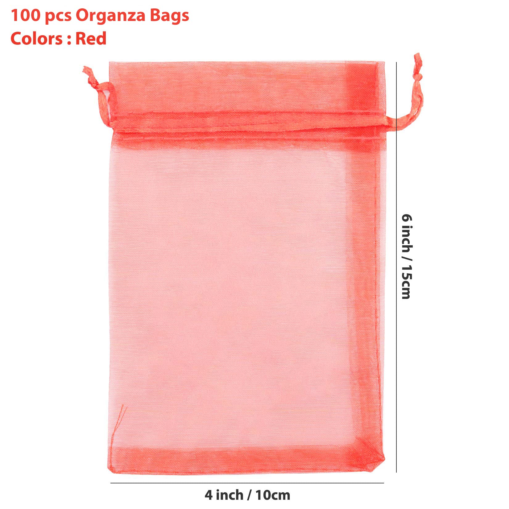 ANZNKU 100-Pack 4x6 Inch Organza Gift Bags with Drawstring - Premium Red Sheer Mesh Favor Bags for Jewelry, Wedding Favors, Christmas Party Decorations & Special Occasions