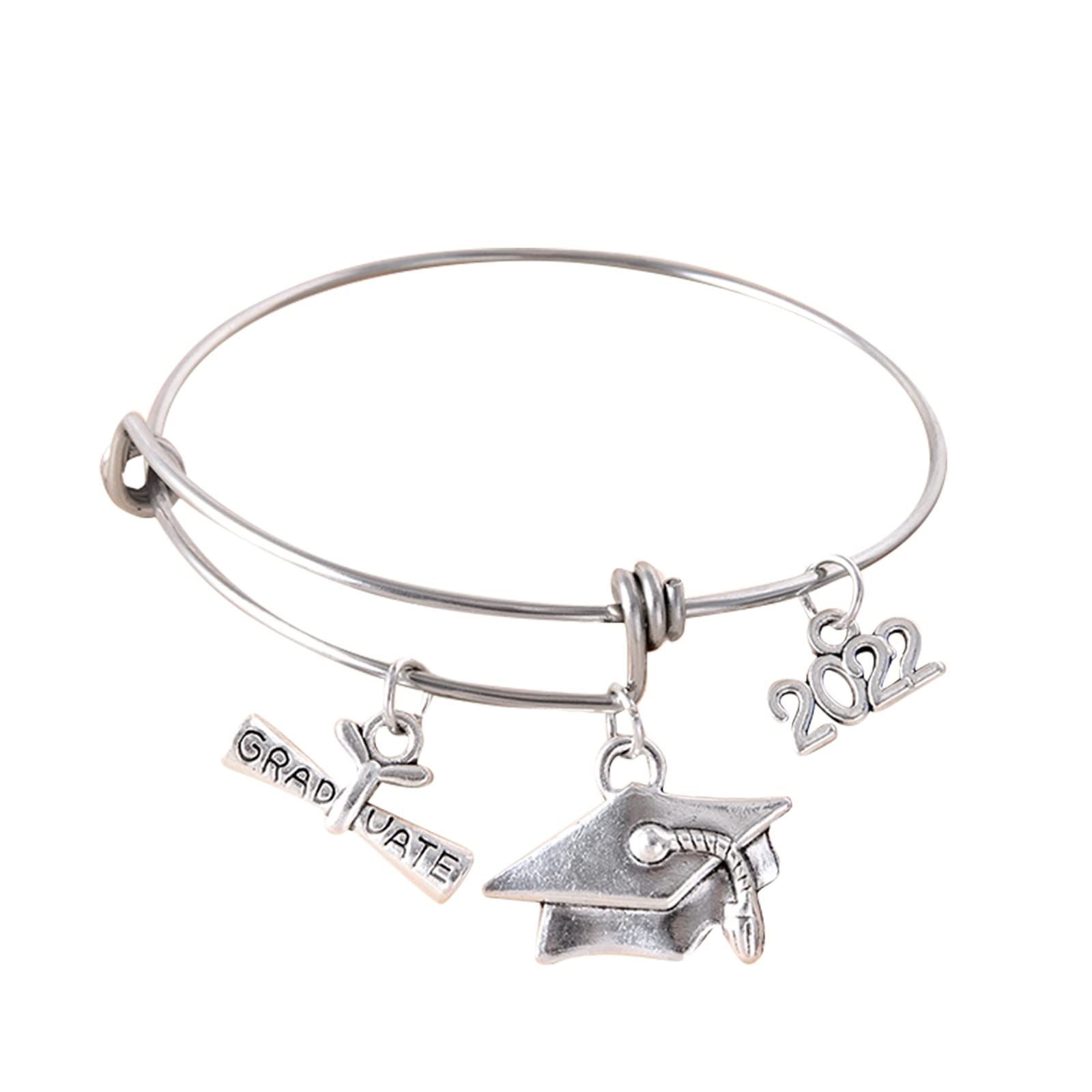 2022 Graduation Gifts for Women - Inspirational Adjustable Bangle Bracelet with Dangling Cross (Silver, One Size) - Perfect for College Graduation, Friendship Gifts, and Special Occasions