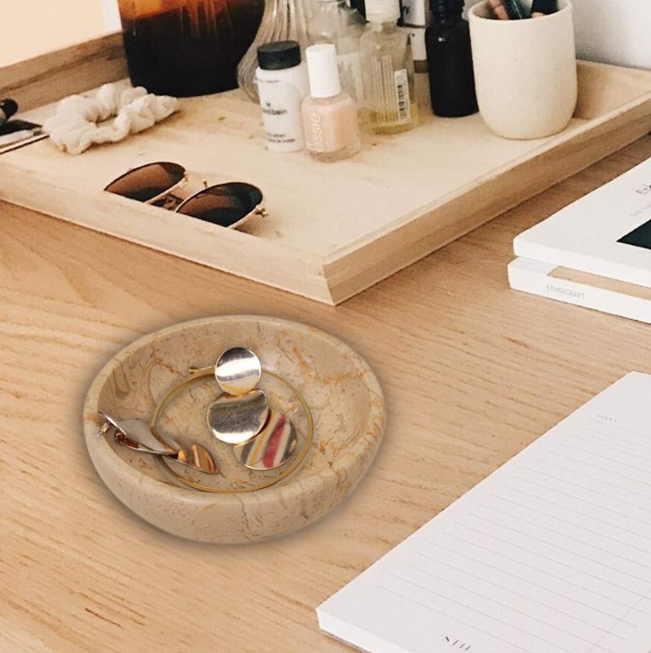 Handcrafted Real Marble Jewelry Dish - Elegant Ring Holder & Key Bowl - Premium Jewelry Organizer Tray for Home Decor - Perfect Wedding Gift Idea for Brides & Hostesses - Ideal for Bedroom Vanity, Entryway Decor & Jewelry Storage
