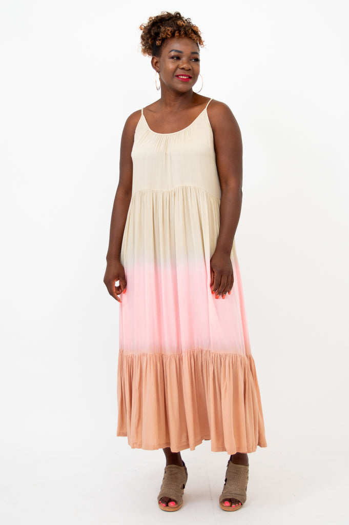 Boha Dress - Tan Dip Dye Maxi Dress for Women | Boho Chic Summer Beach Dress | Perfect for Vacations, Weddings & Outdoor Events