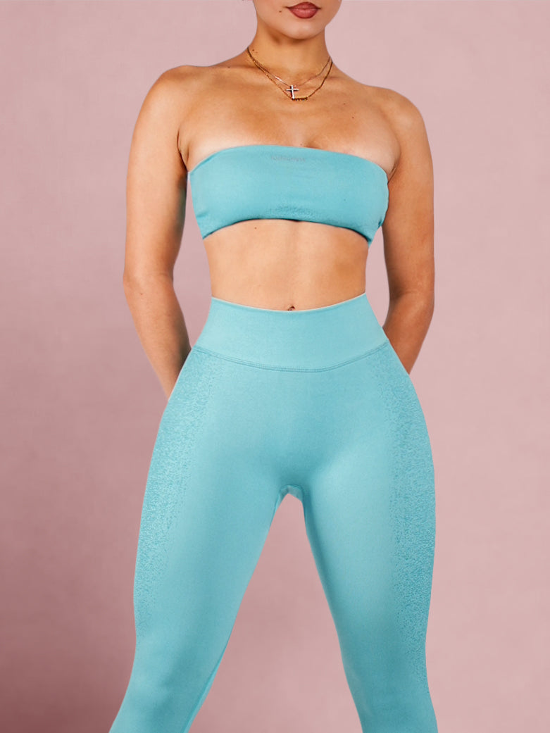 Women's Blue Coastal Tube Top Sports Bra - Seamless Workout Top for Yoga, Running & Gym