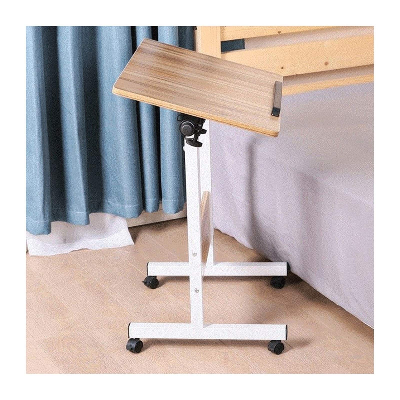 Adjustable Height Overbed Table with Wheels - Mobile Laptop Desk for Bed, Sofa & Reading - 80x50x87cm Oak Snack & Computer Table - Perfect for Home Office, Nursing, and Bedside Use