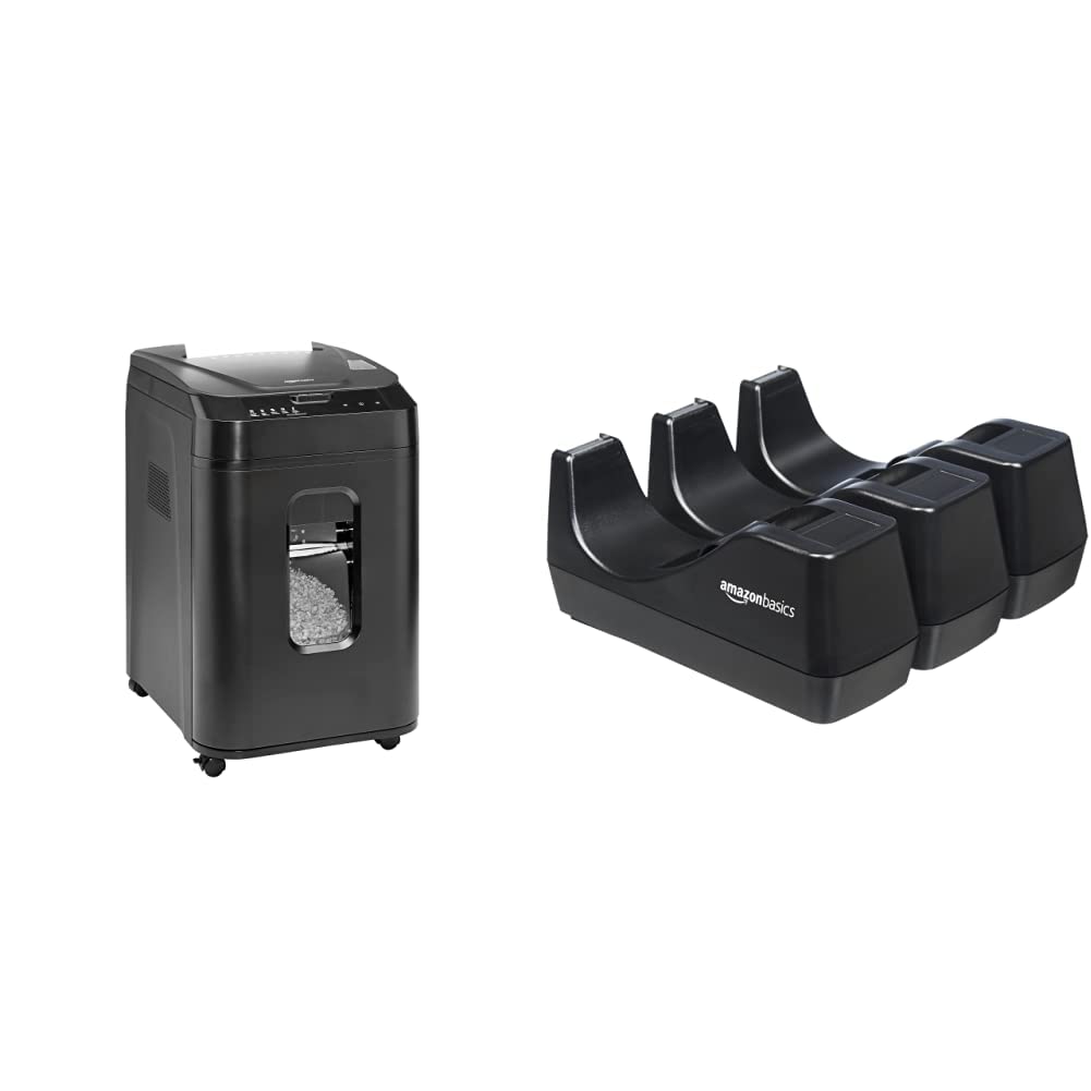 Amazon Basics 150-Sheet Autofeed Micro-Cut Paper Shredder & Office Desk Tape Dispenser - 3-Pack | Secure Document Destruction & Office Organization | Perfect for Home Offices, Small Businesses & Corporate Environments