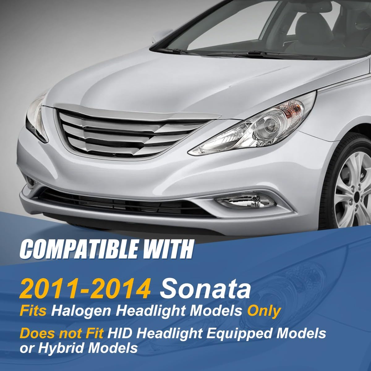 Auto Dynasty Headlight Assembly Replacement for 2011-2014 Hyundai Sonata (Non-Hybrid) - Driver & Passenger Side Halogen Headlamps with Projector Low Beam, Chrome Housing & Clear Corner - Perfect for Night Driving & Road Safety