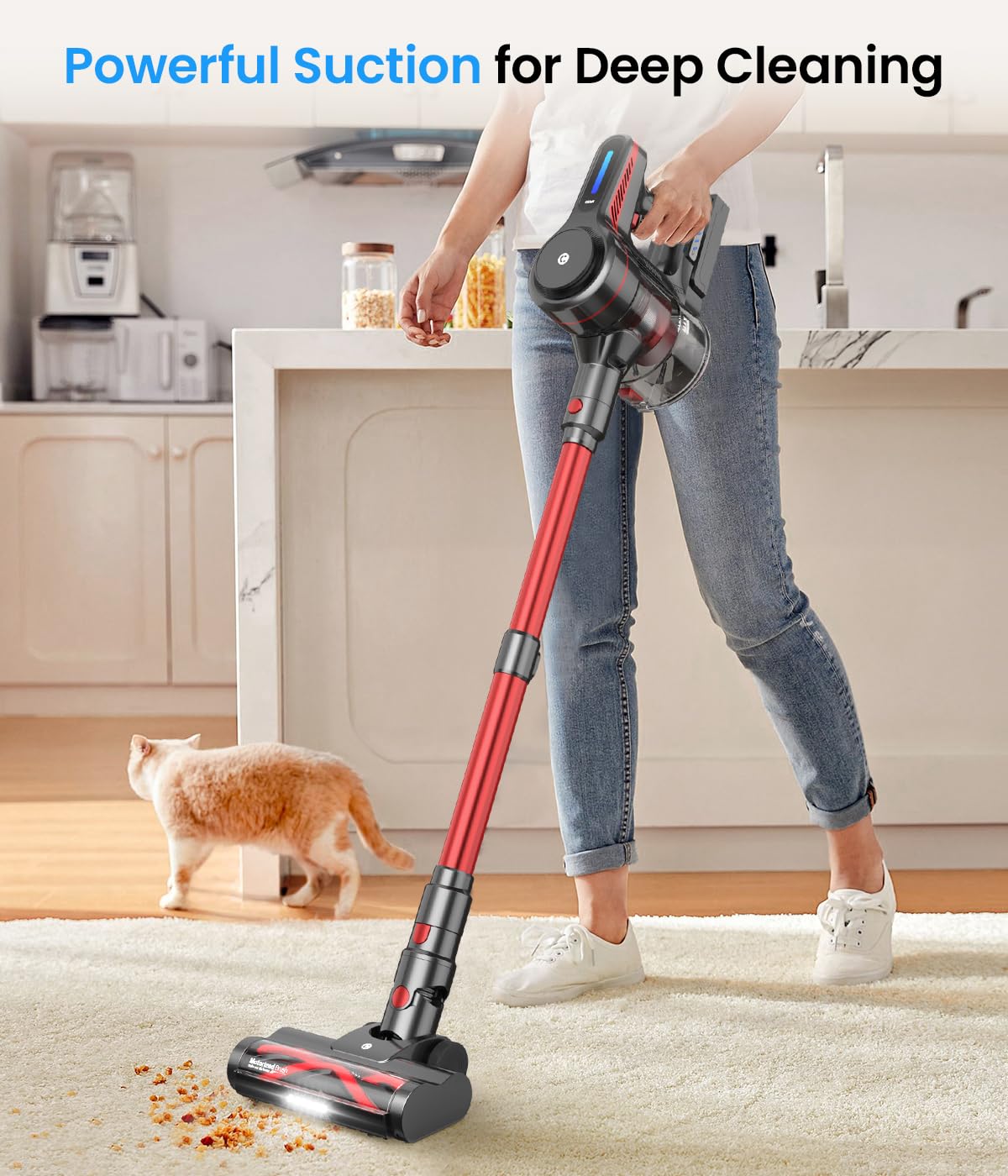 **Powerful Cordless Stick Vacuum Cleaner - 45Min Runtime, 1.5L Dust Cup, Anti-Tangle & 6-in-1 for Hardwood Floors, Carpets & Pet Hair - Ideal for Home Cleaning & Pet Owners**