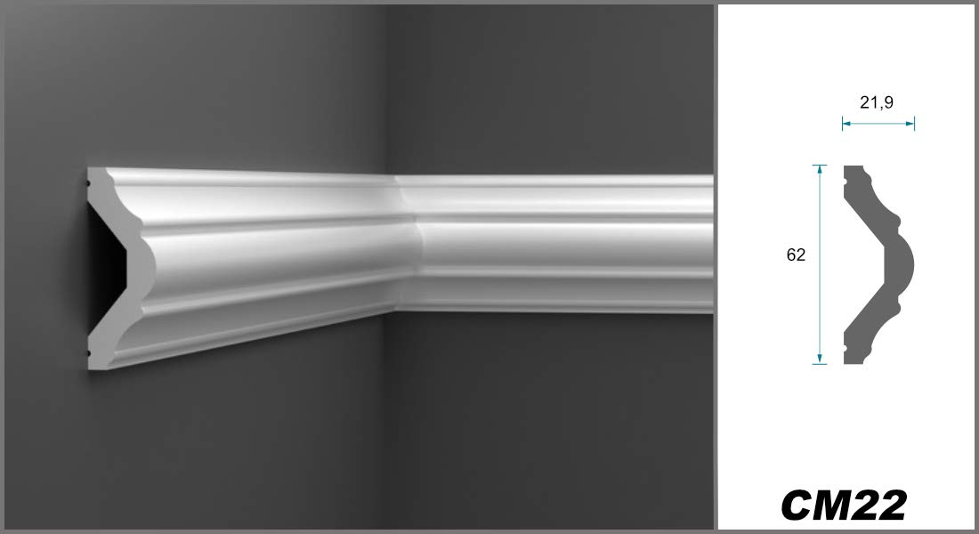 COSCA High-Density Ecopolymer Molding - Ultra Durable Polystyrene Trim (CM22-30 Meters) - Flat Moldings, Frieze Profiles & Stucco Trim for Interior Wall Decoration & Home Renovation